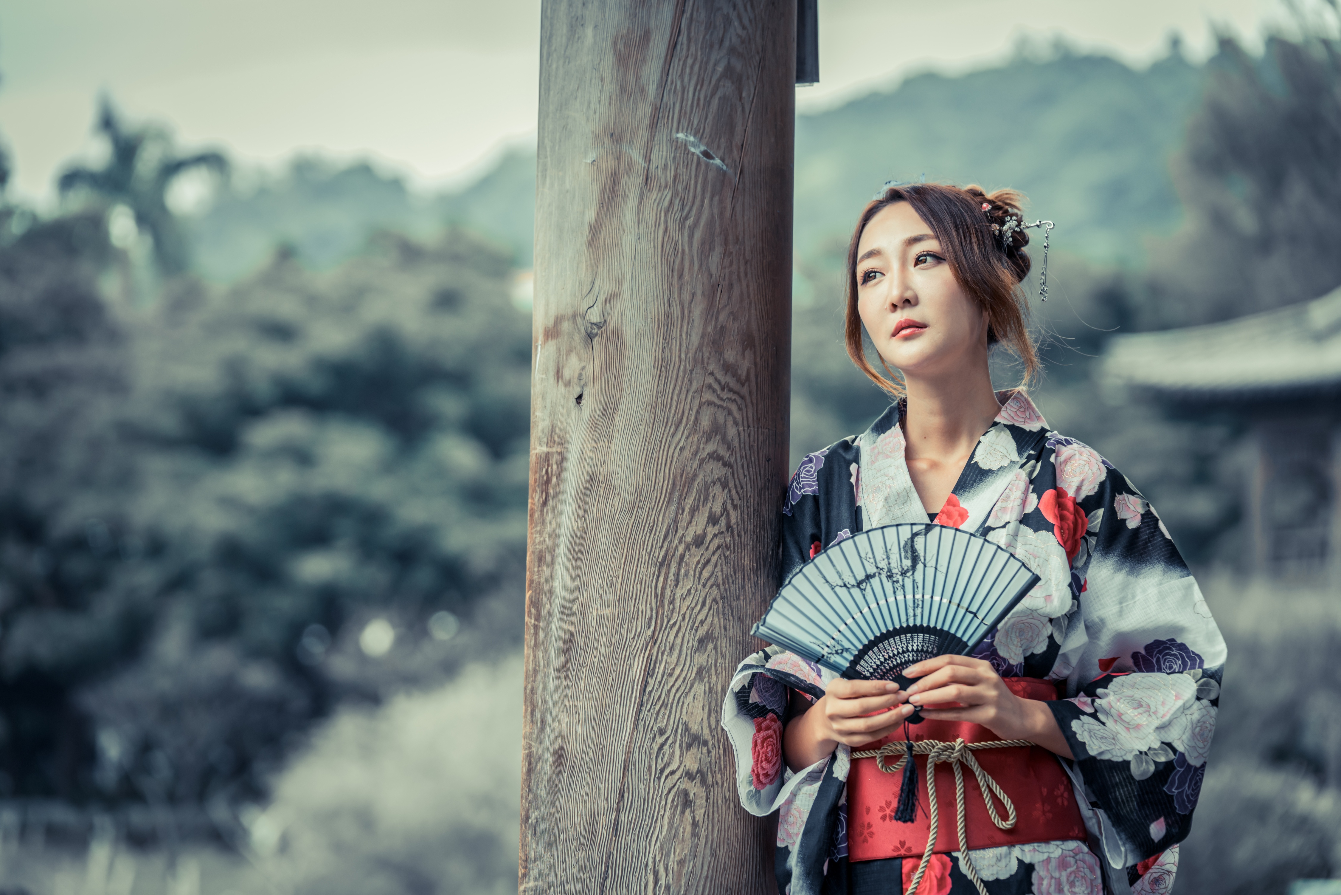 Asian Brunette Depth Of Field Fan Girl Kimono Model Woman 4500x3002