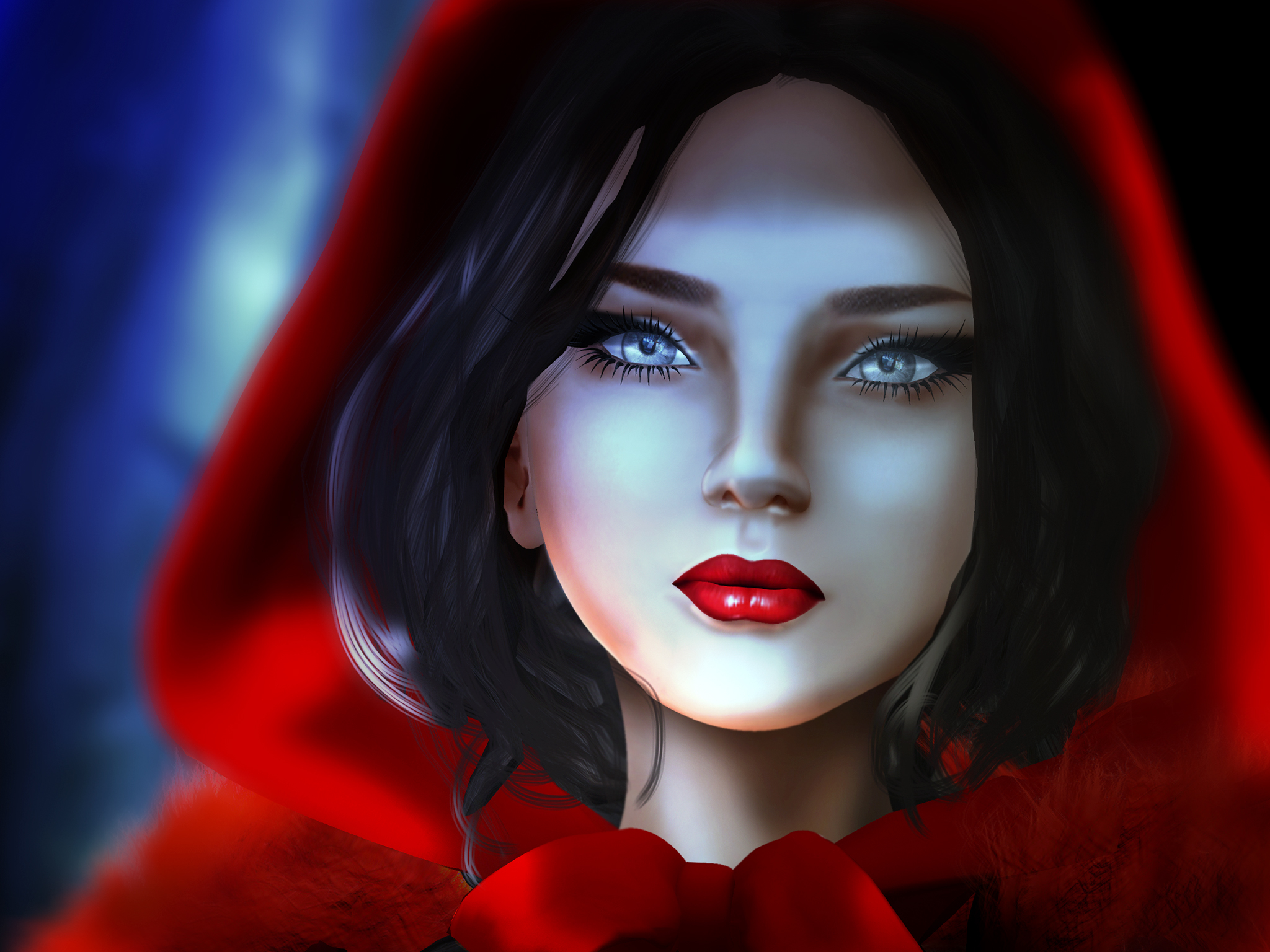 Artistic Blue Eyes Face Girl Lipstick Red Riding Hood Woman 2048x1536