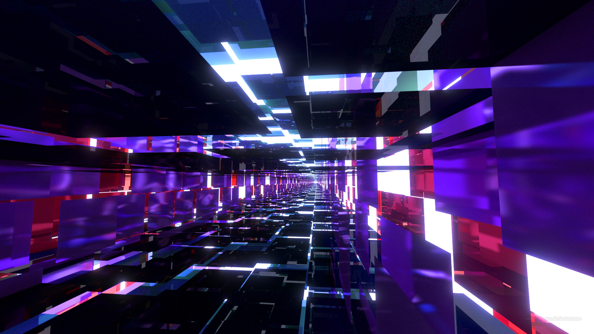 3d Abstract Blender Bright Digital Art Purple Square Tunnel 1920x1080