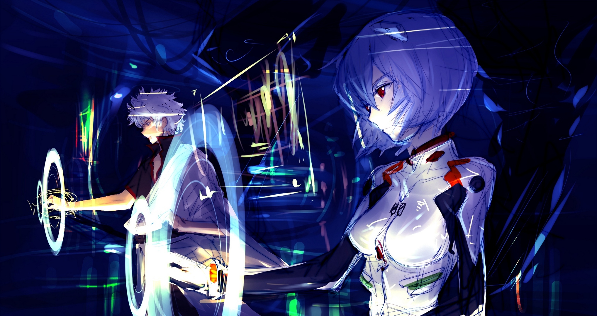 Gintama Gintoki Sakata Neon Genesis Evangelion Rei Ayanami 2036x1080