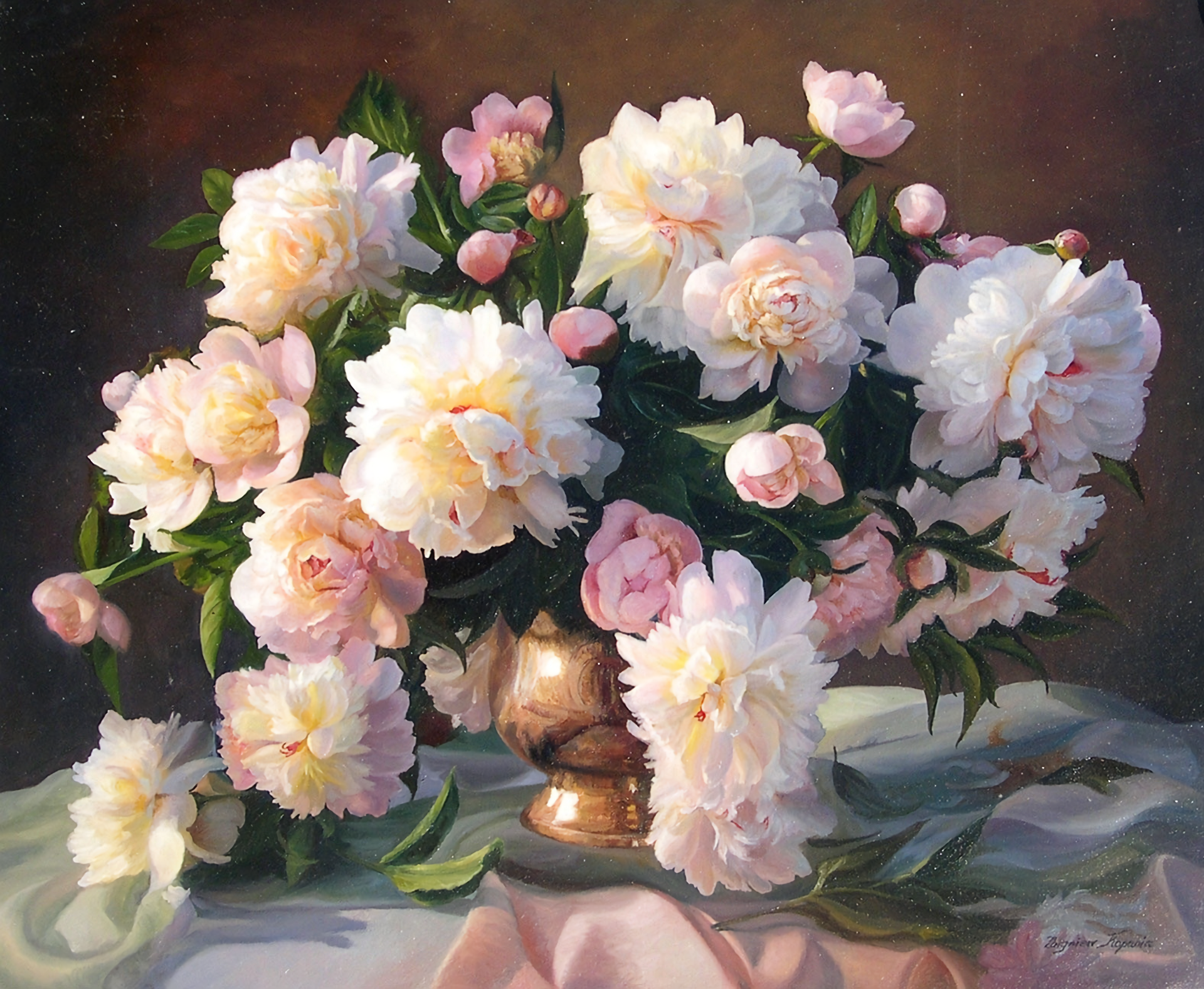 Artistic Flower Painting Peony Vase 1920x1577