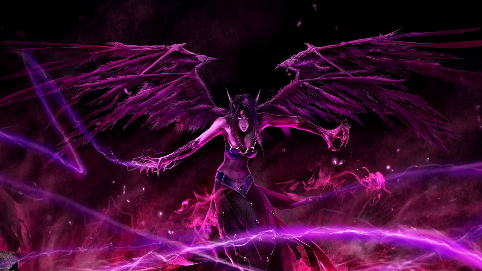 Angel Dark Angel Fantasy Morgana League Of Legends Purple 1920x1080