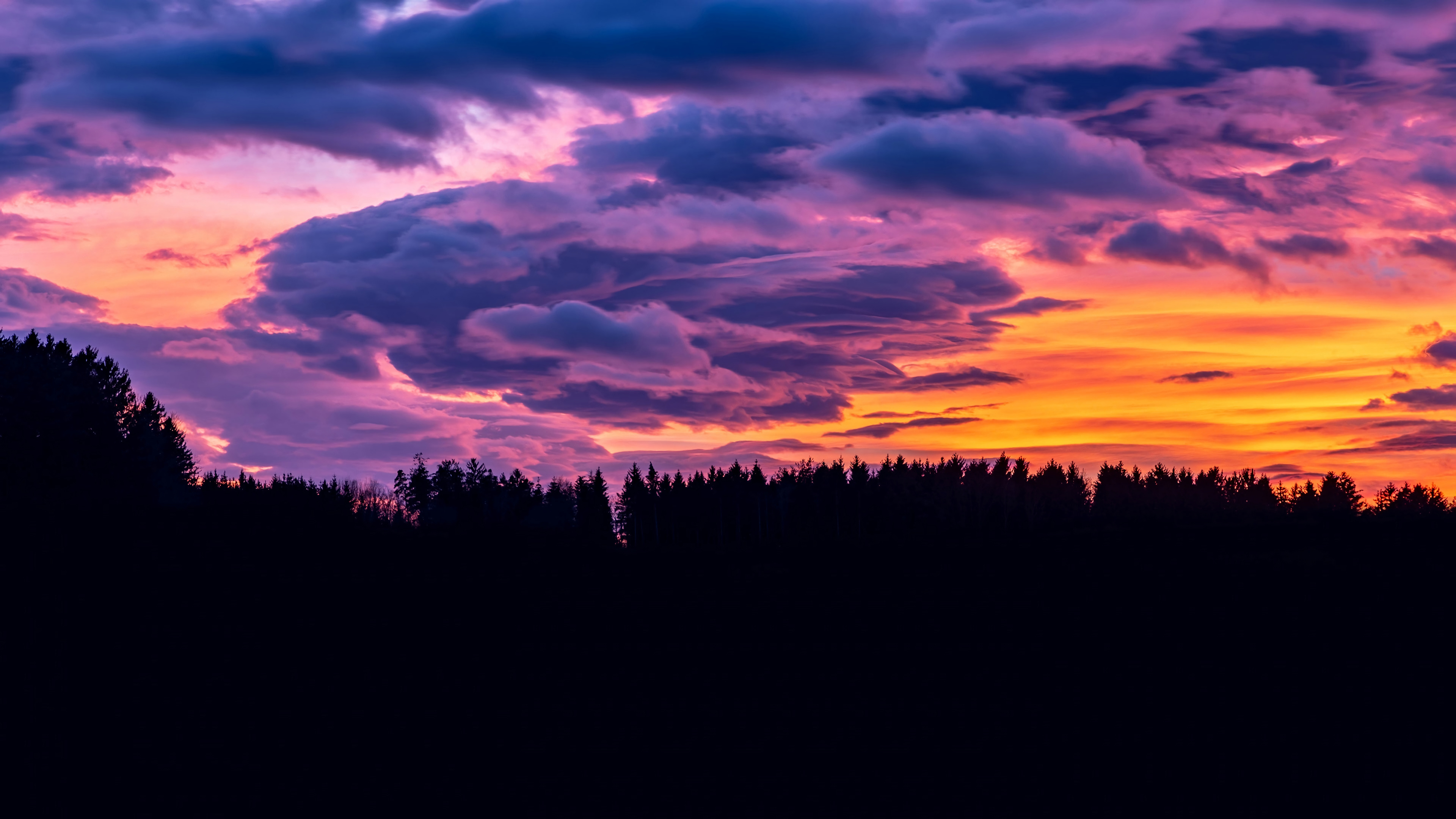 Cloud Forest Silhouette Sky Sunset 3840x2160