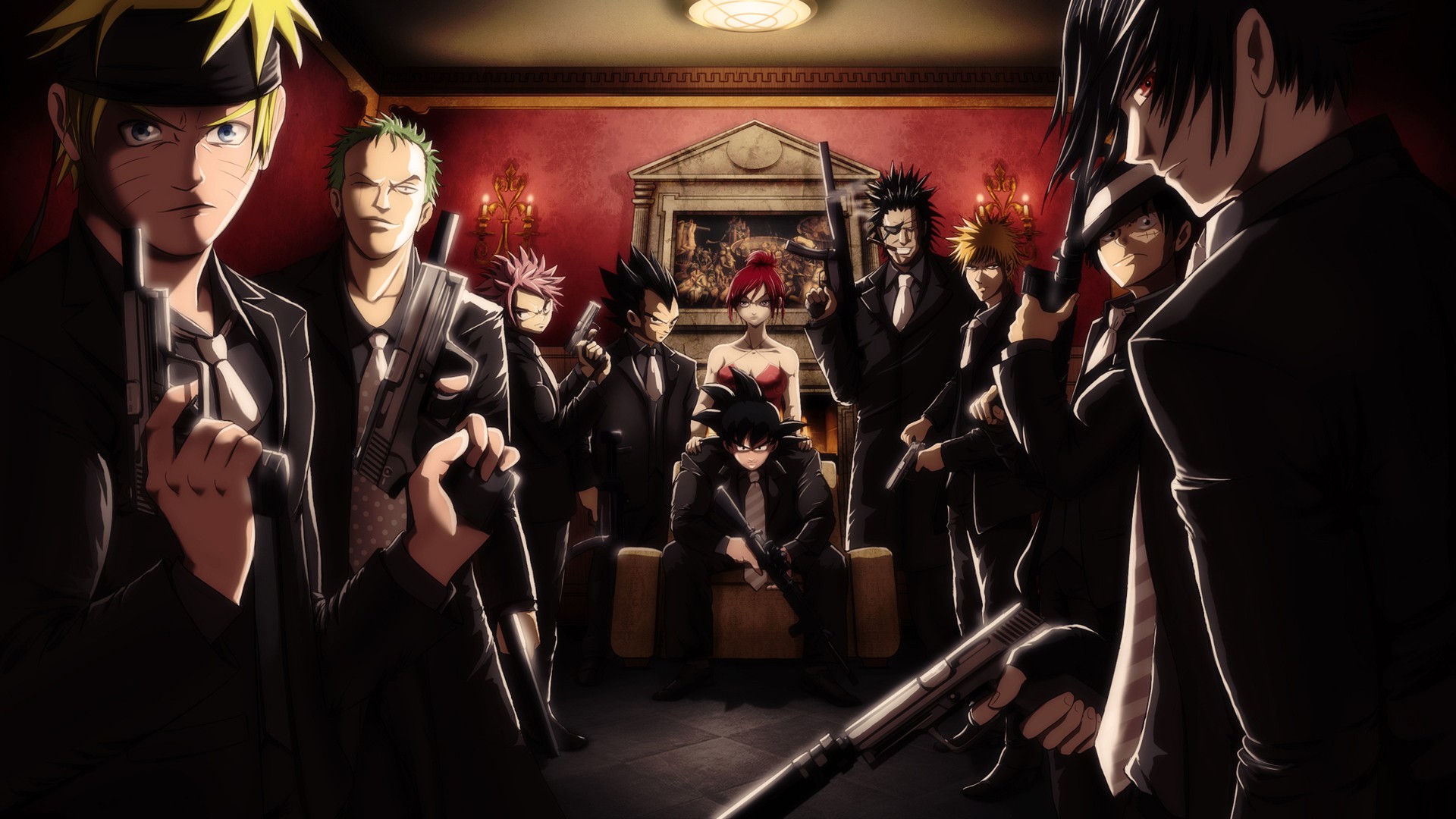 Erza Scarlet Goku Ichigo Kurosaki Kenpachi Zaraki Monkey D Luffy Naruto Uzumaki Natsu Dragneel Roron 1920x1080