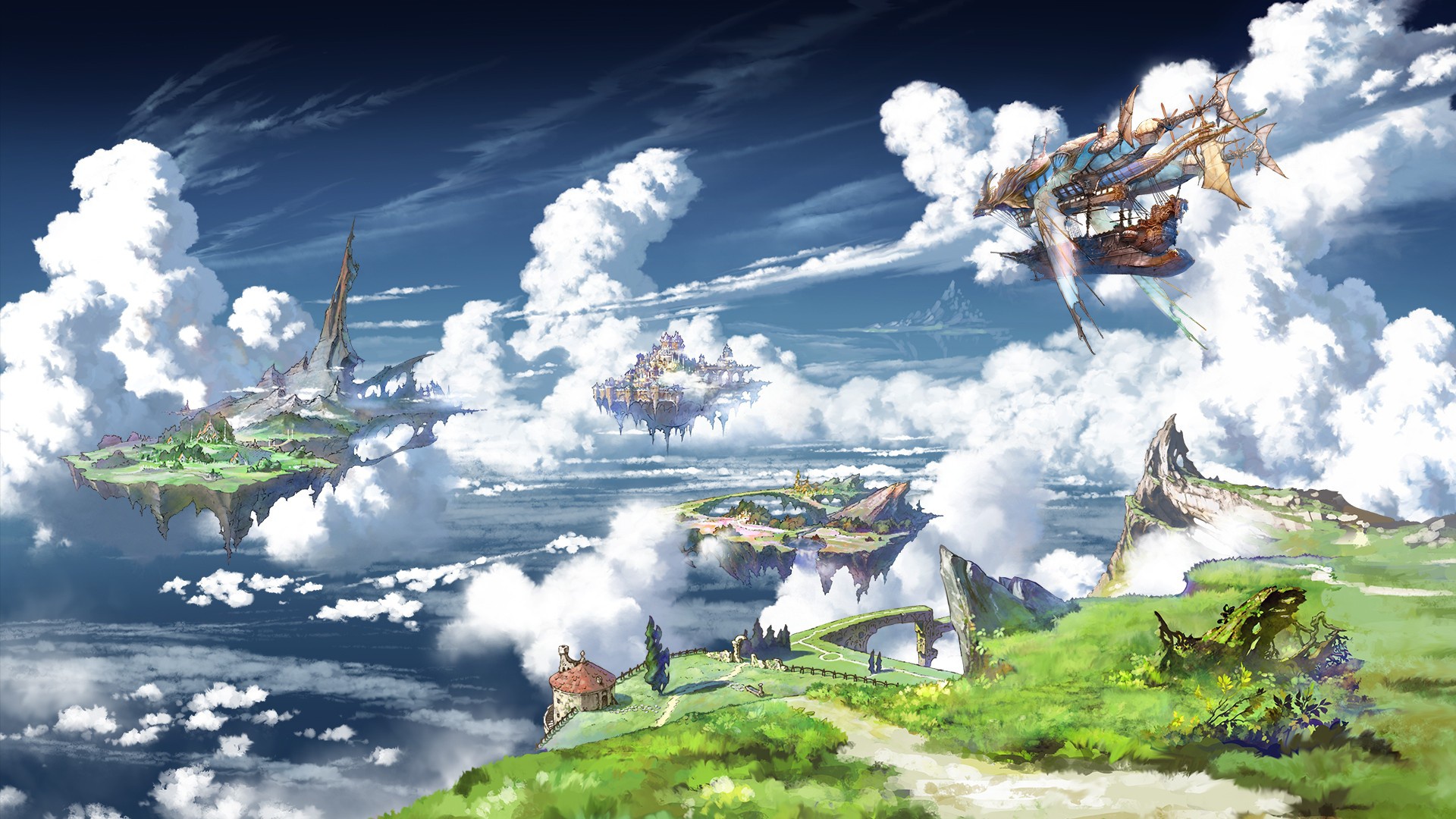 Cloud Floating Island Granblue Fantasy Ship Sky 1920x1080