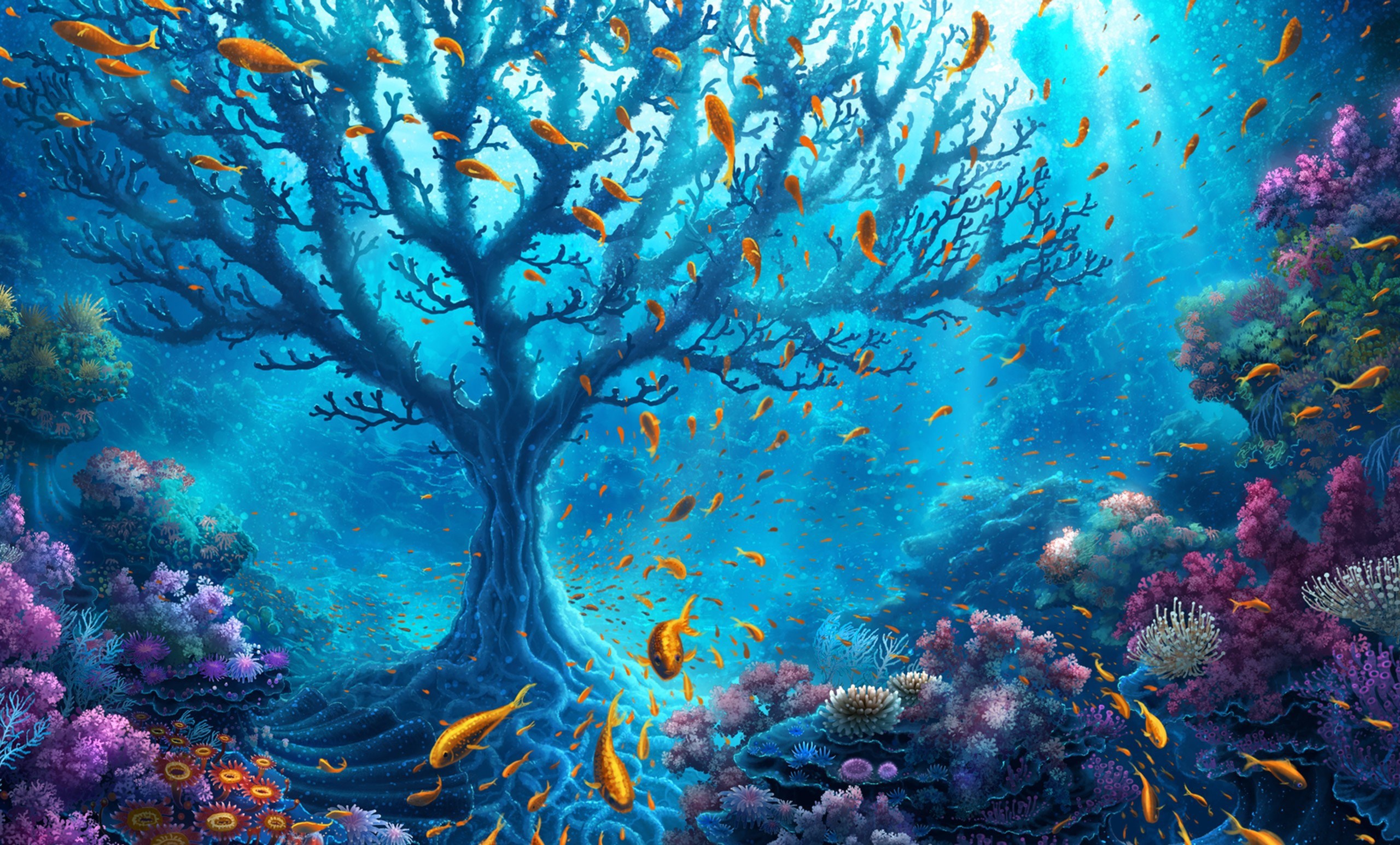 Coral Fantasy Fish Ocean Plant Reef Sea Life Sunbeam Tree Underwater 2560x1545