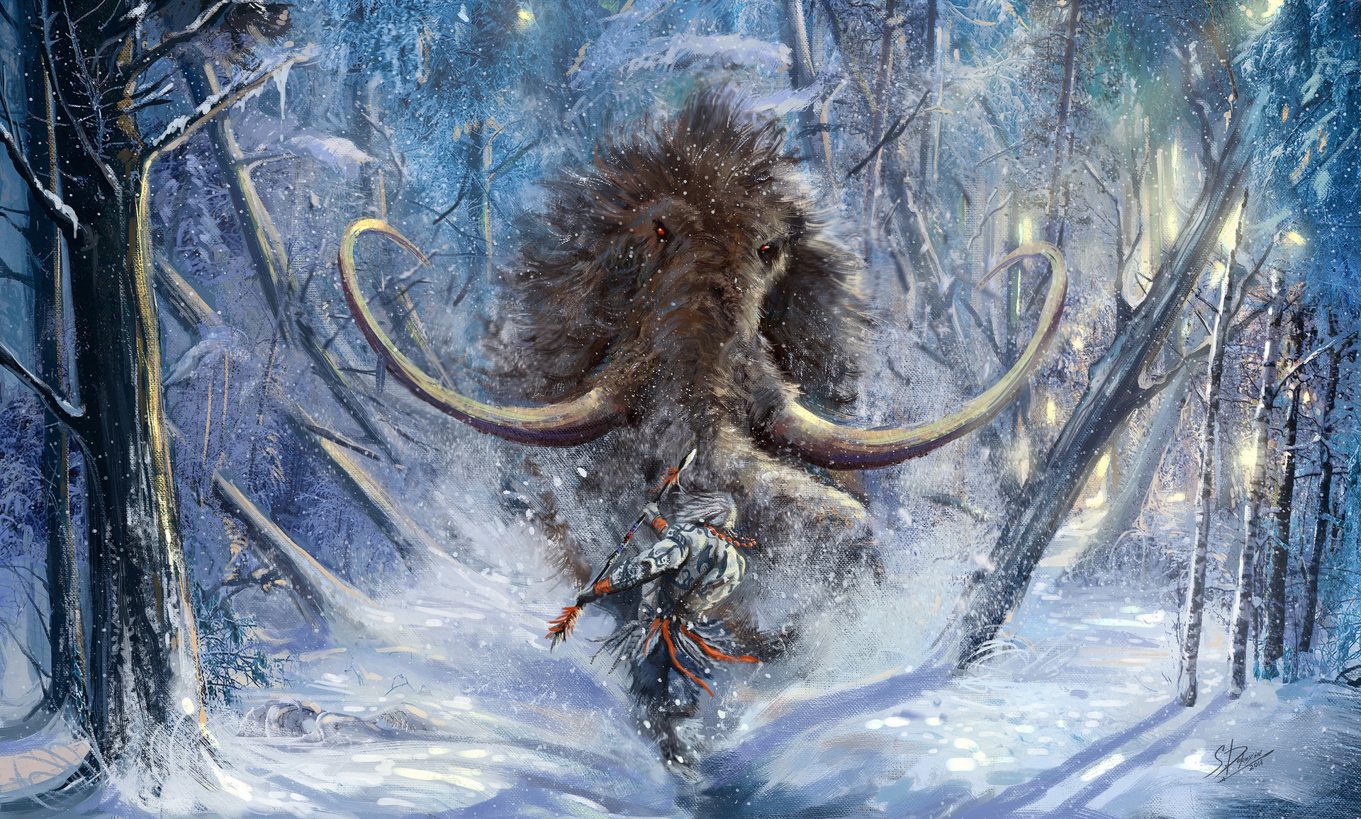 Hunting Mammoth Snow Spear Warrior 1920x1156