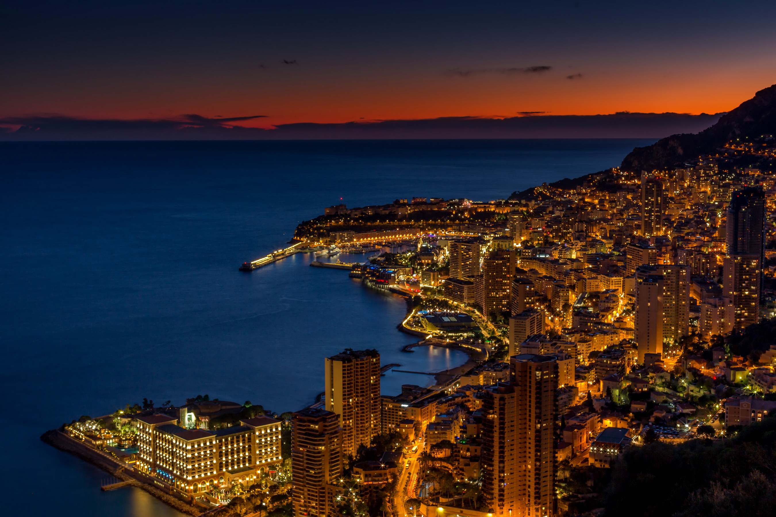 Building City Coastline Horizon Monaco Night Skyscraper 2700x1800