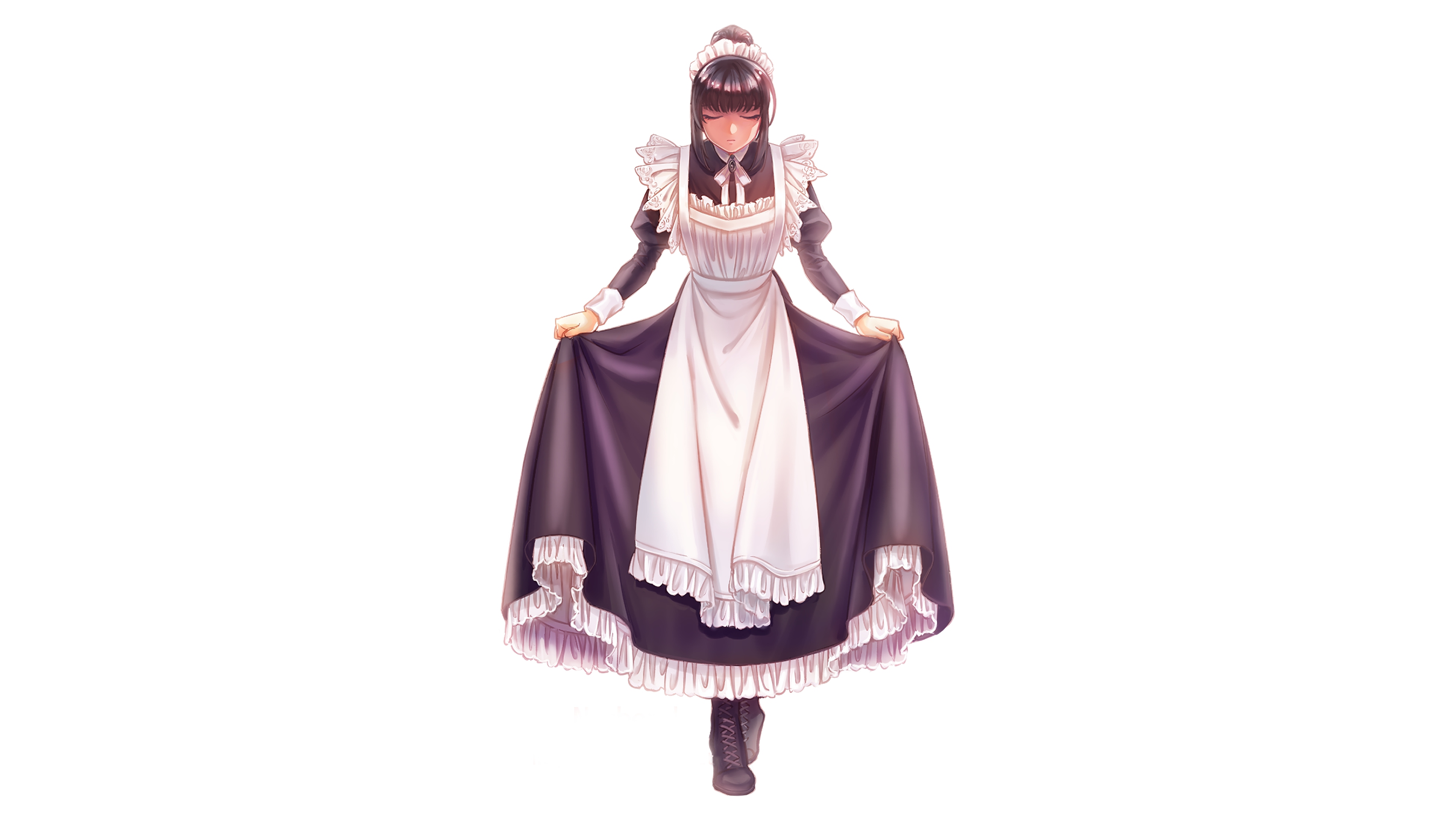Apron Black Hair Headdress Maid Narberal Gamma Overlord Anime 3840x2160