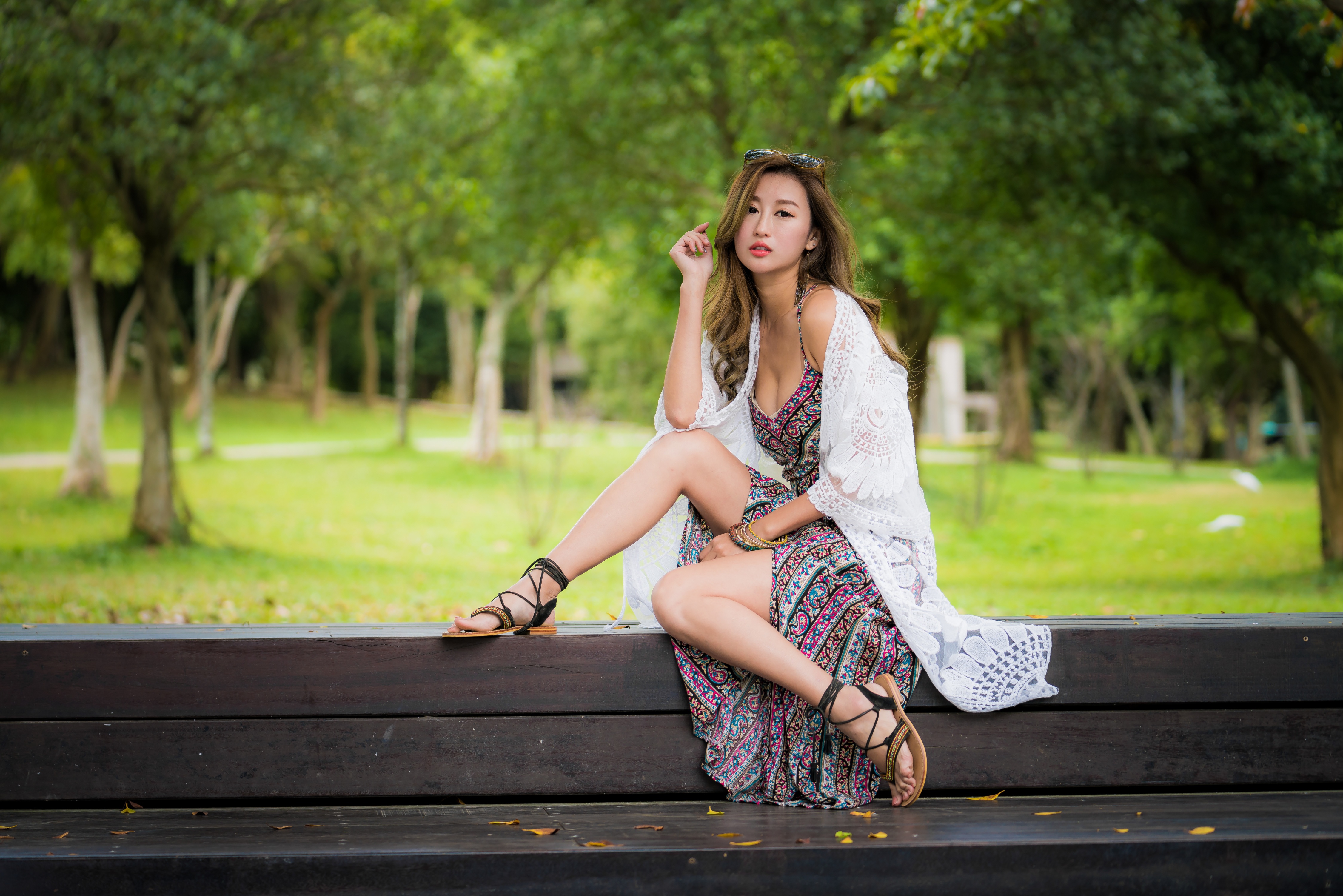 Asian Brunette Depth Of Field Dress Girl Long Hair Model Sandal Woman 4500x3002