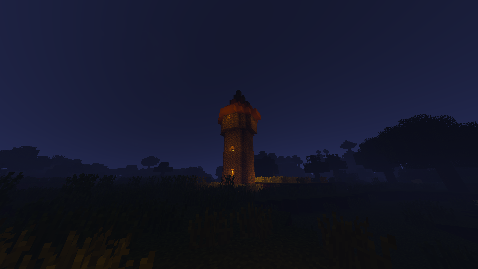 Tower Minecraft Night Light Blue Fire 1920x1080