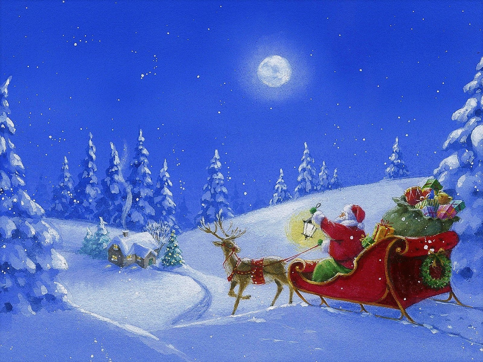 Christmas Holiday Reindeer Santa Sleigh Snow 1600x1200