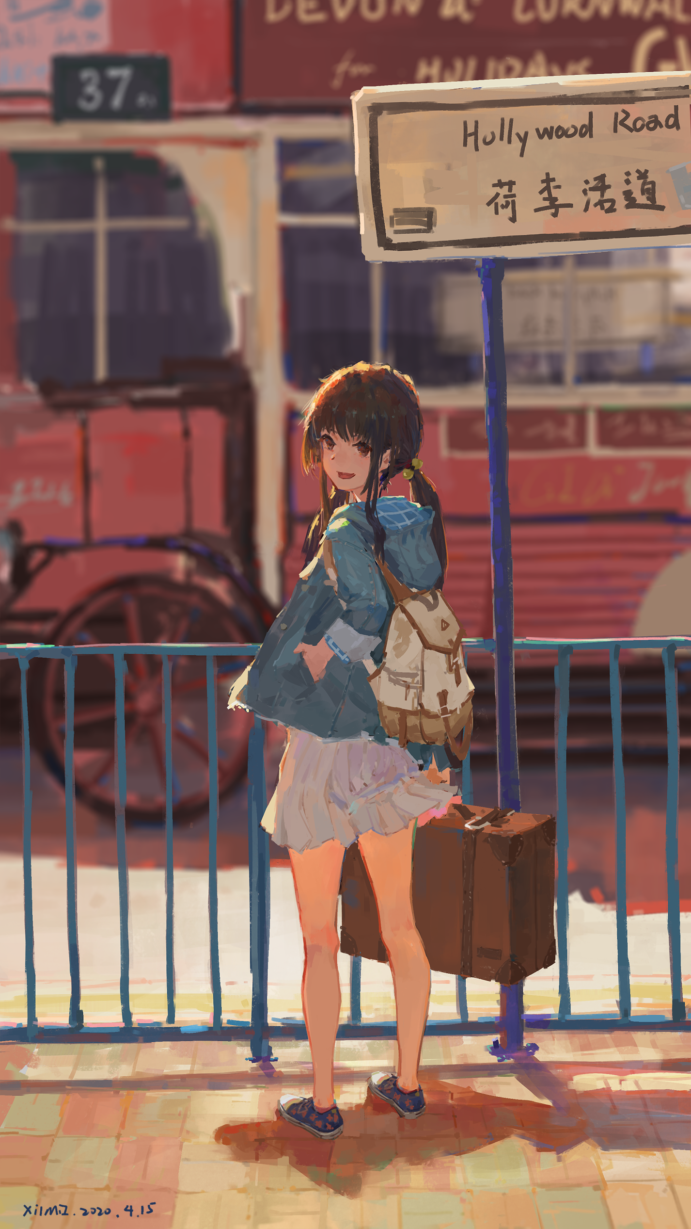 XilmO Anime Anime Girls Artwork Buses Fence 1426x2534