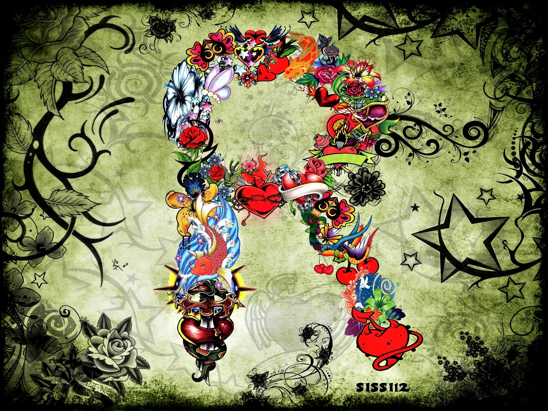 Artistic Colorful Flower Letter 1920x1440