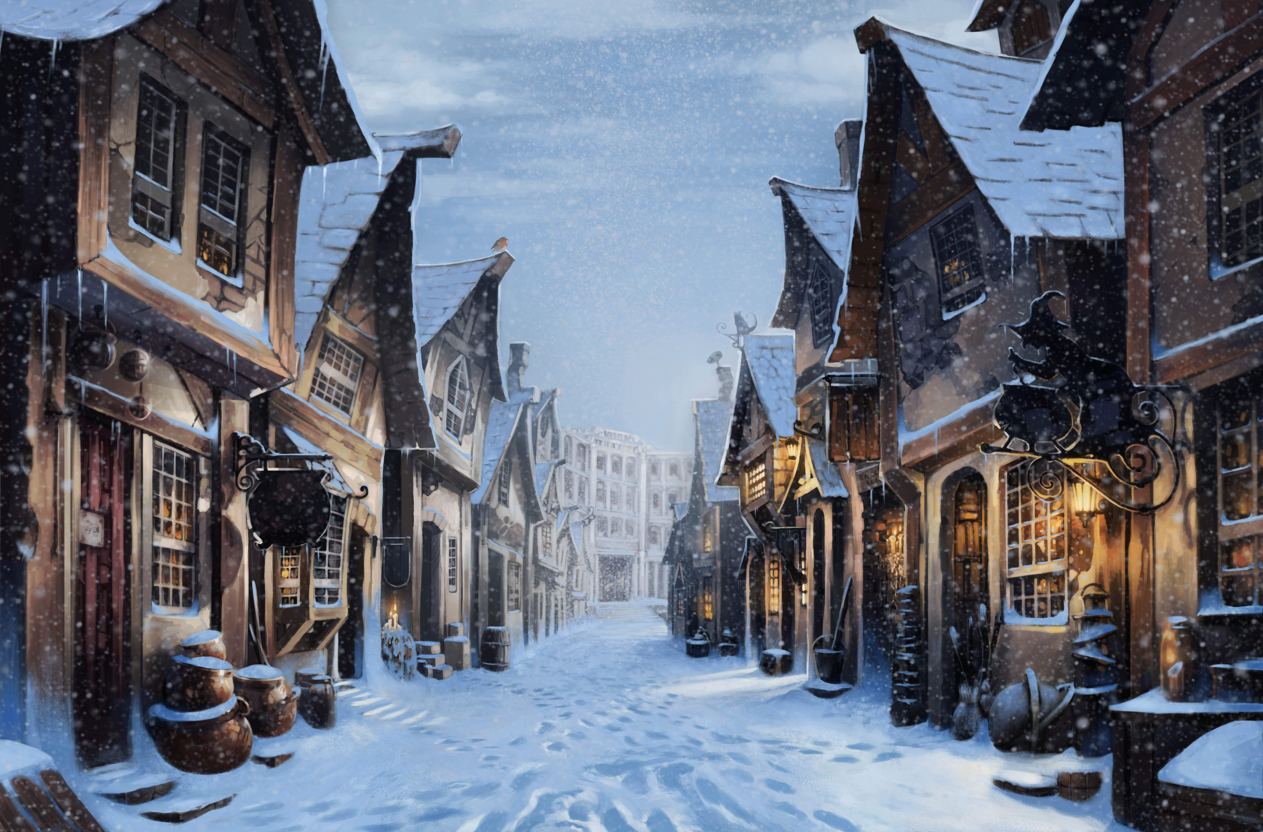 Diagon Alley Harry Potter House Snow Winter 4120x2717