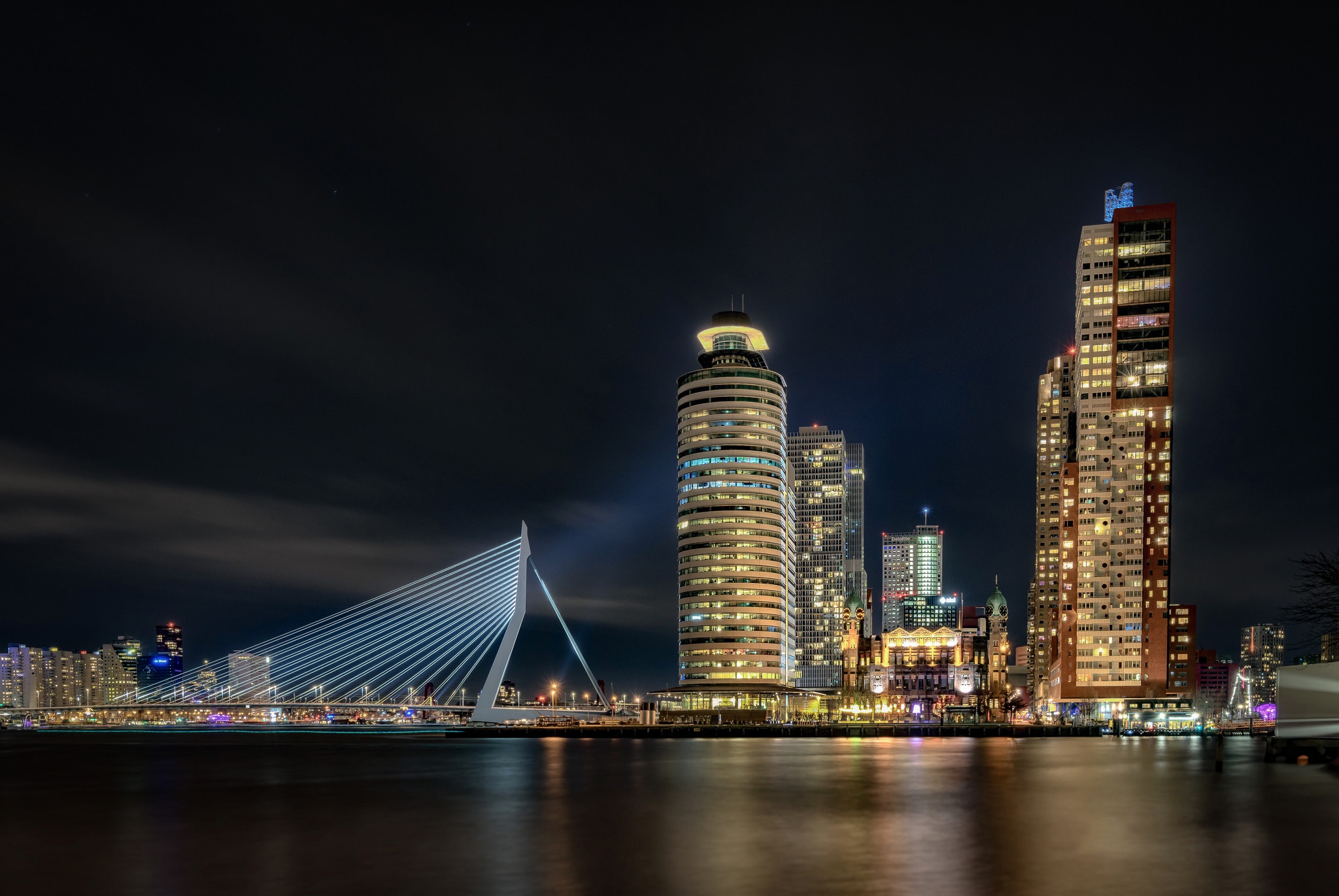 Bridge Building Light Netherlands Night Rotterdam Skyscraper 2048x1371