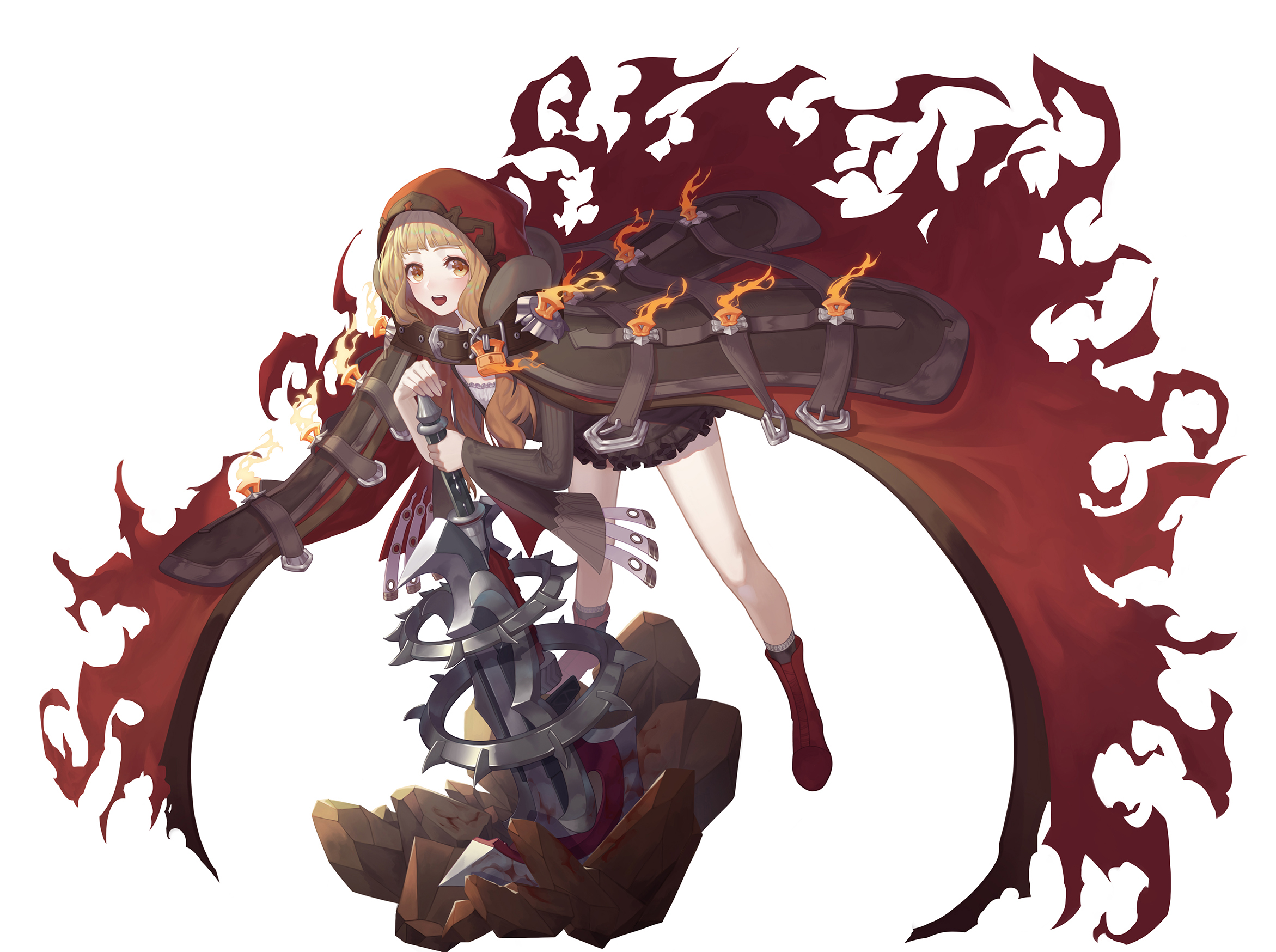 Akazukin Sinoalice Bleached Eyes Blush Brown Hair Rock Smile Sword Weapon 2343x1748