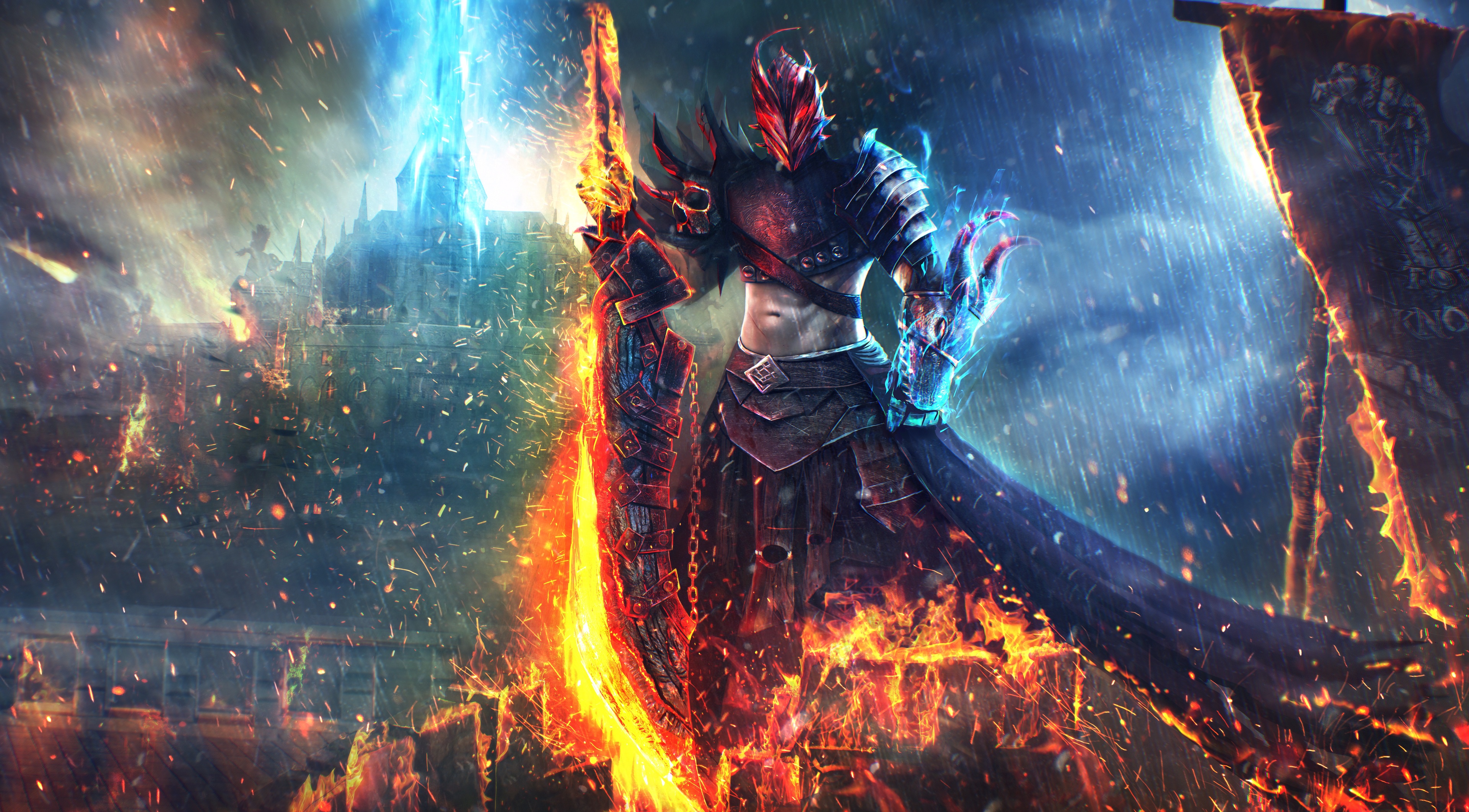 Armor Fire Guild Wars 2 Rain Sword Warrior 3840x2123