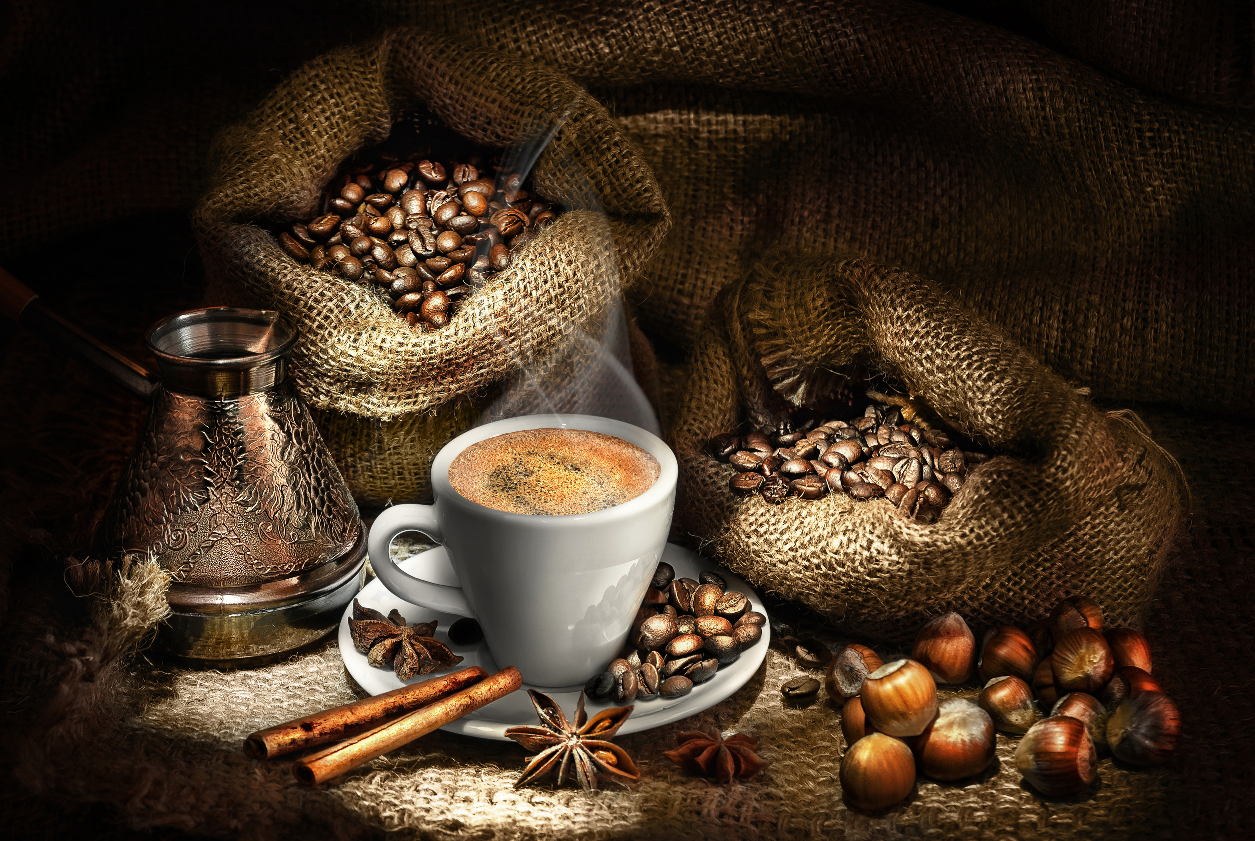 Cinnamon Coffee Coffee Beans Cup Star Anise Still Life 4000x2680