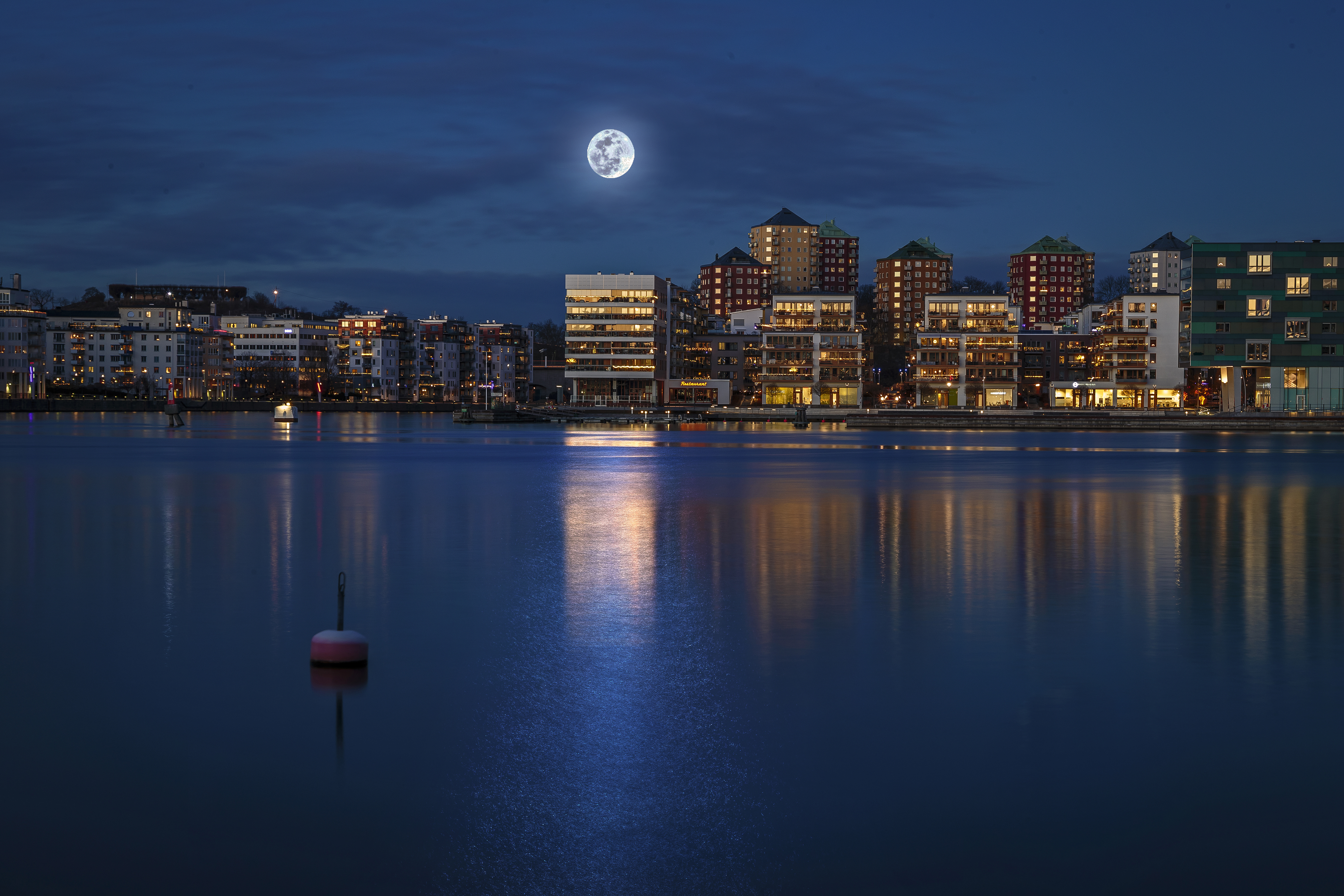 Building City Moon Night Stockholm Sweden 4800x3200