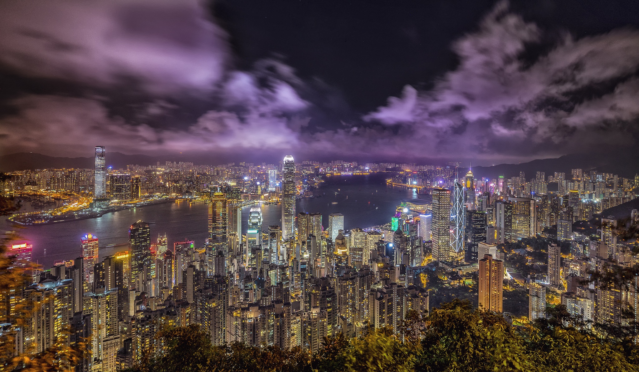 Building China City Hong Kong Night River Skyscraper 2048x1194