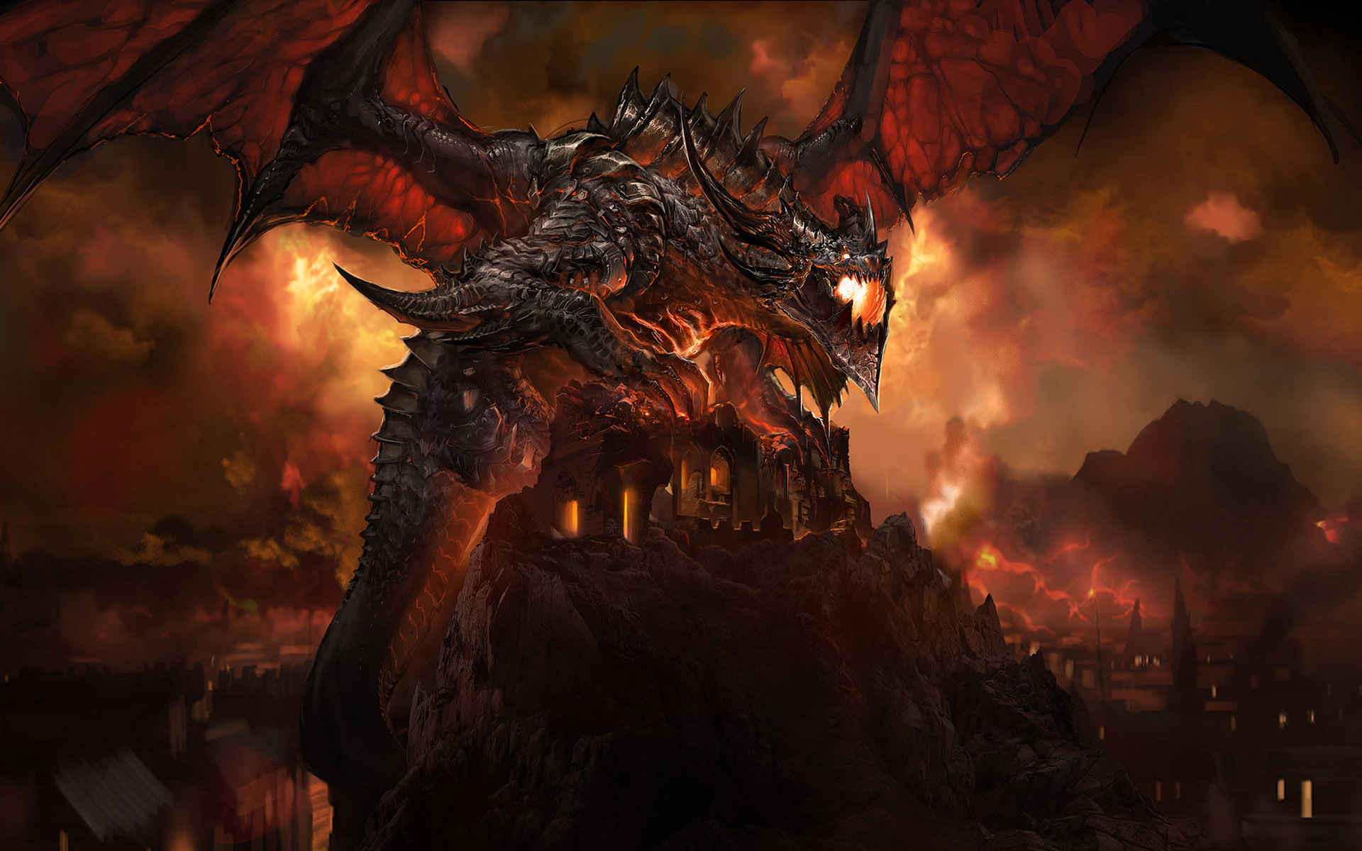 Deathwing World Of Warcraft Dragon Fire Sky World Of Warcraft 1920x1200