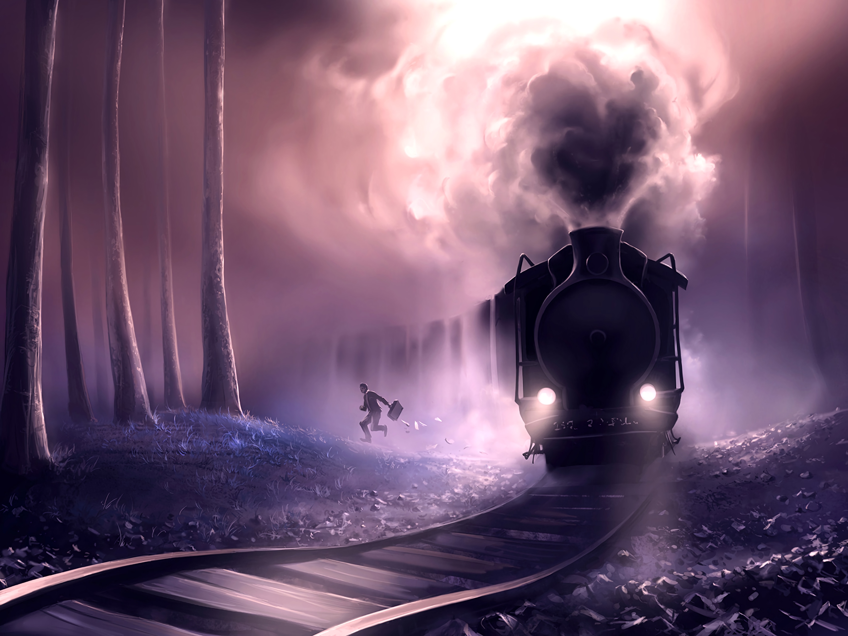 Fantasy Forest Locomotive Night Purple Train 2700x2026