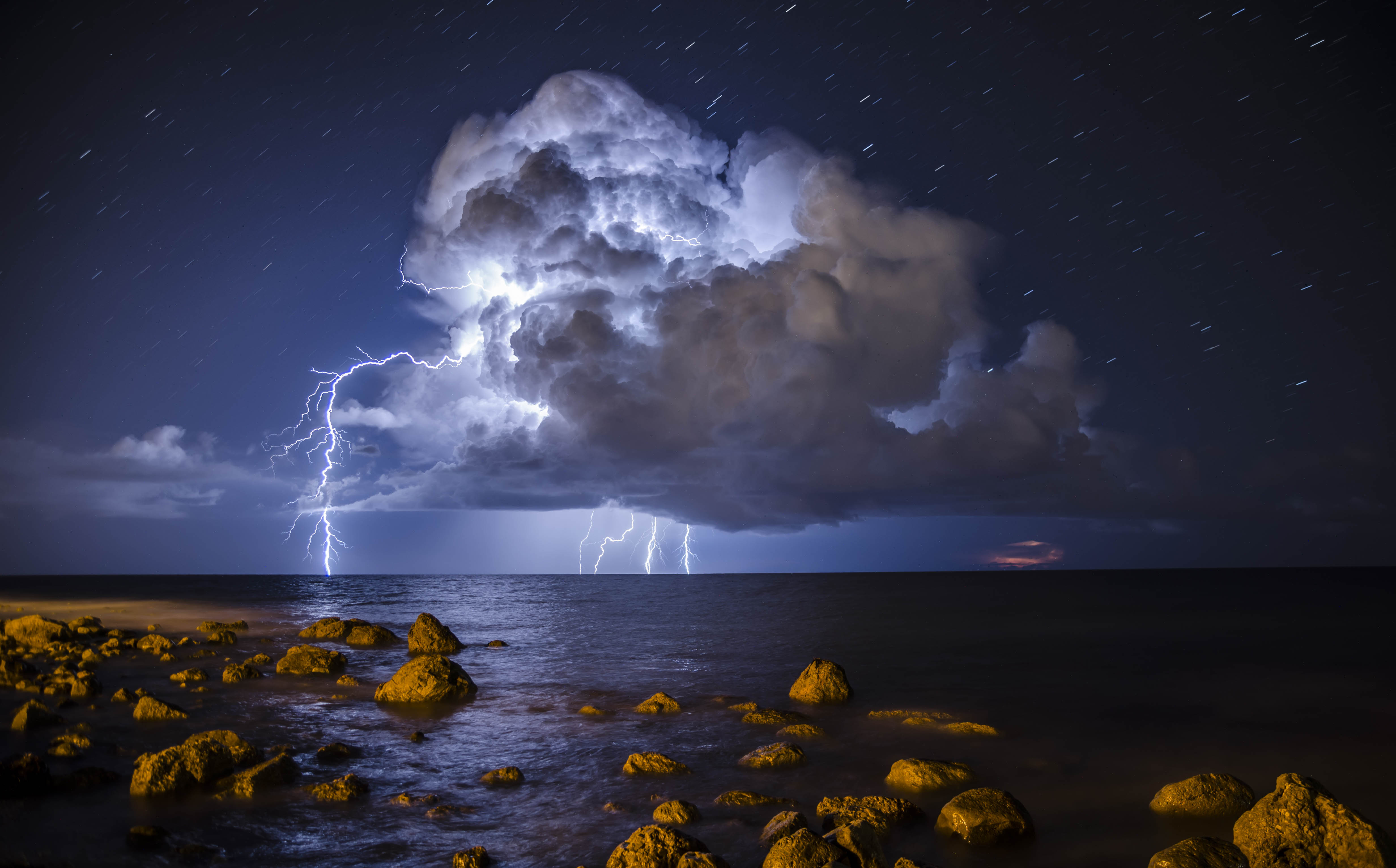 Cloud Horizon Lightning Nature Night Ocean Sky 4928x3064