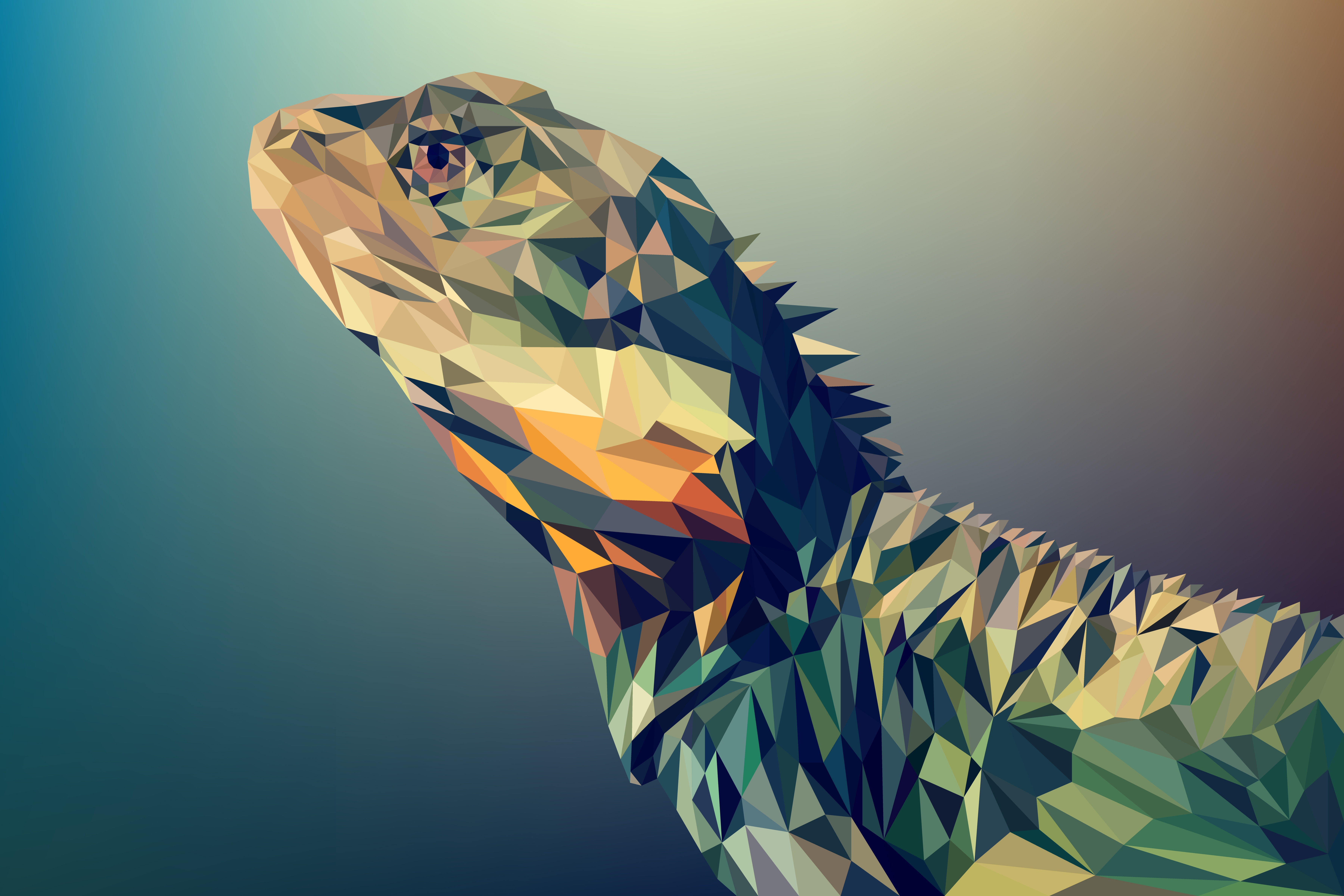 Digital Art Facets Lizard Low Poly Polygon Reptile 7200x4800