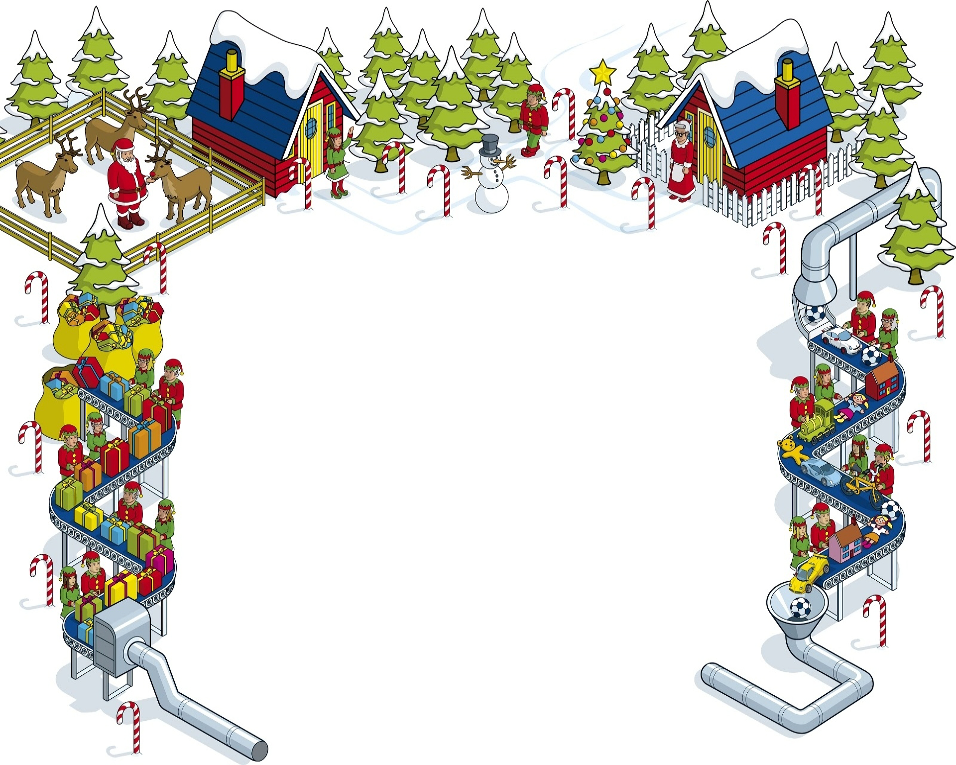 Candy Cane Christmas Forest Gift Minimalist Reindeer Santa Claus Snowman Tree White Workshop 1920x1536