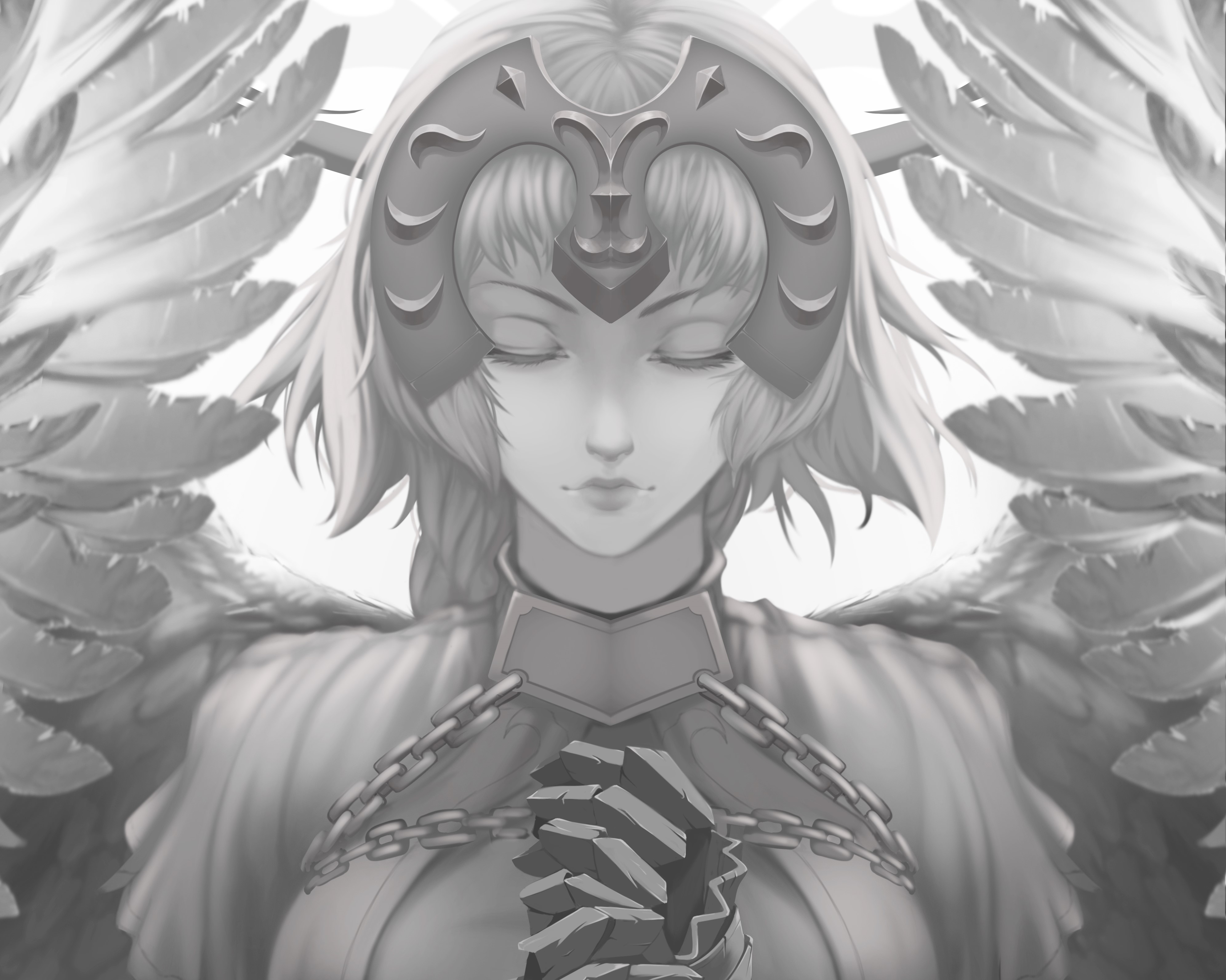 Angel Black Amp White Fate Series Feather Jeanne D 039 Arc Fate Series Long Hair Monochrome Prayer R 3983x3187