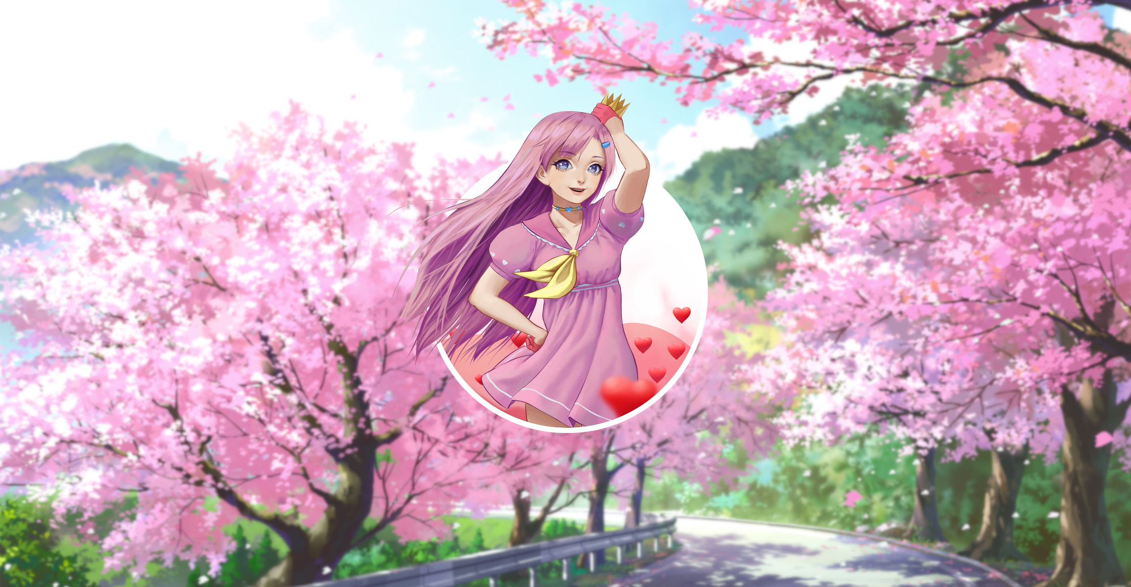 Girl Pink Hair Sakura Blossom 2240x1162