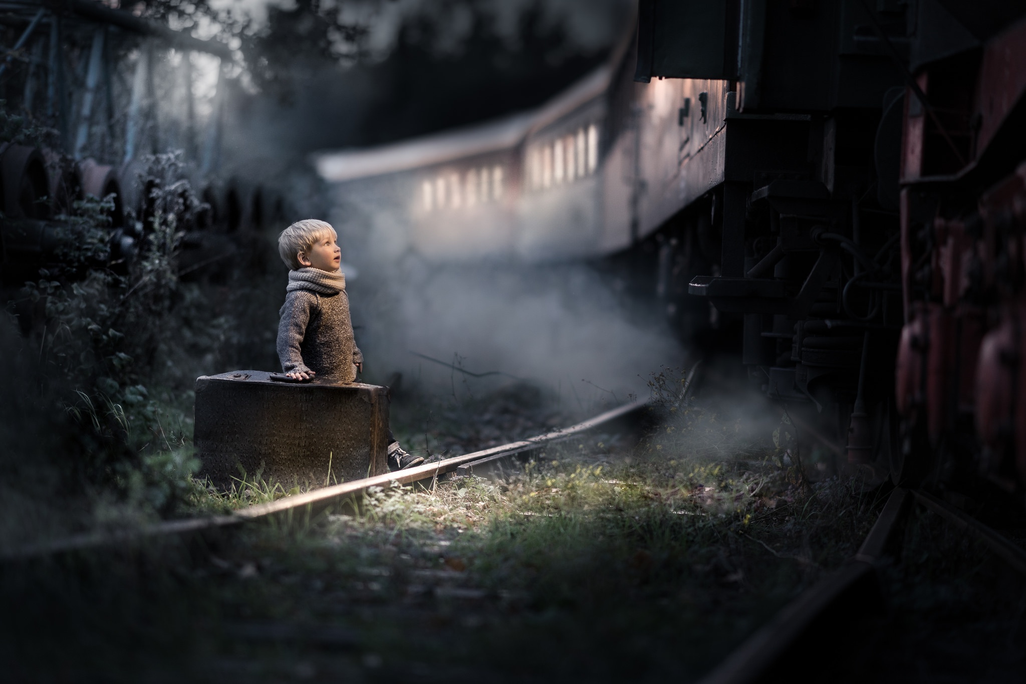 Boy Child Little Boy Night Suitcase Train 2048x1365