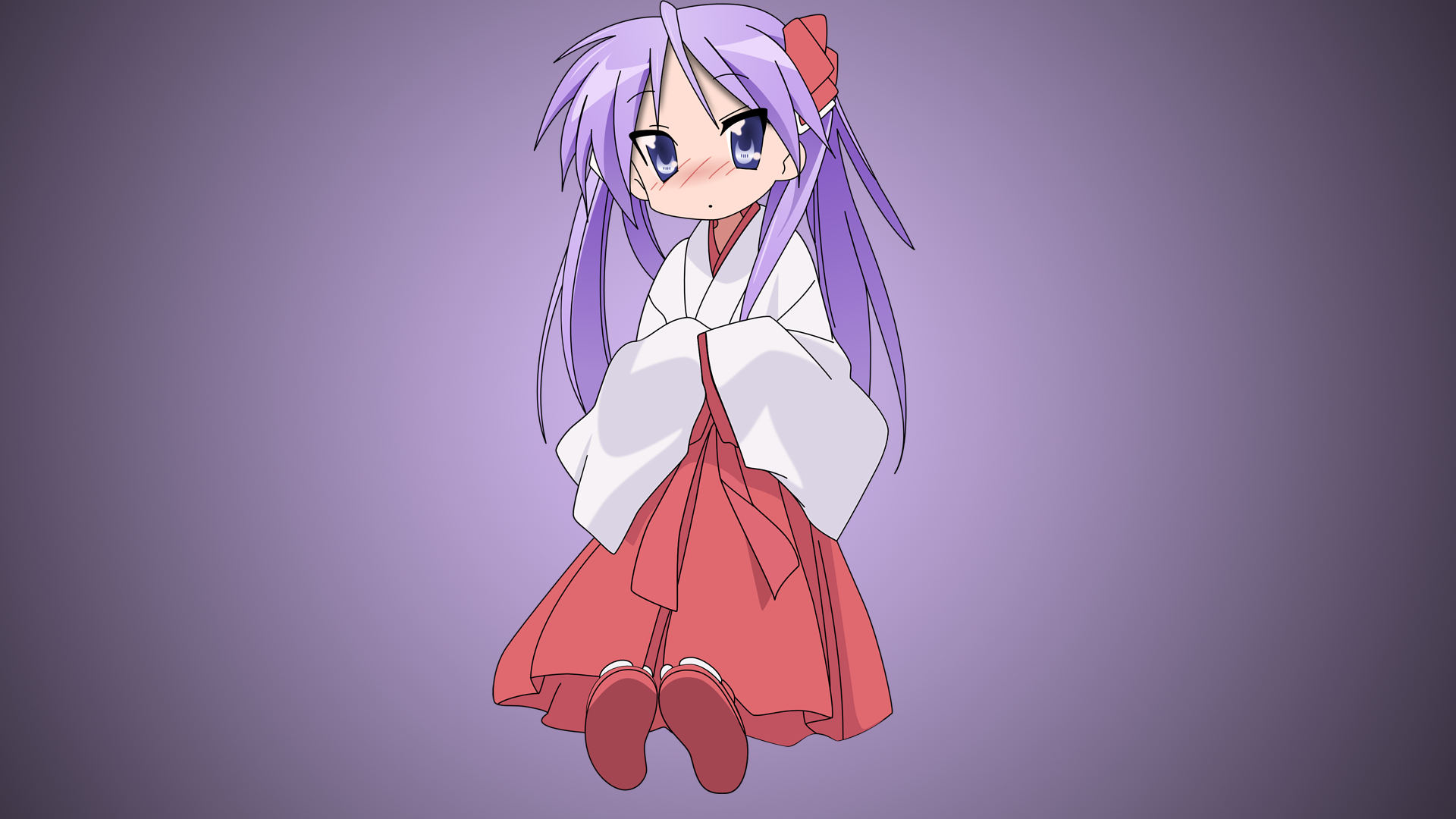 Blue Eyes Blush Girl Kagami Hiiragi Kimono Purple Hair 1920x1080