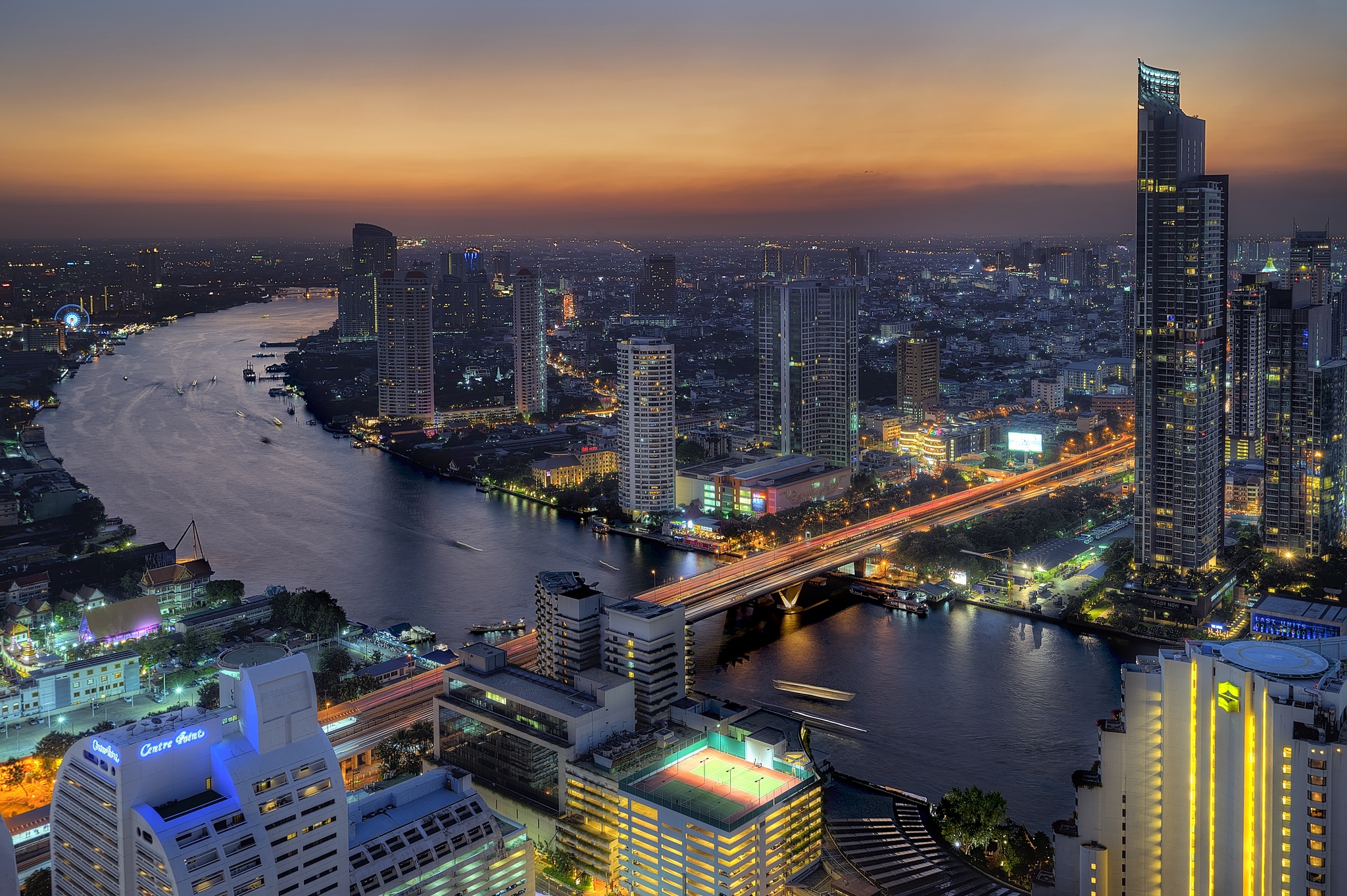 Bangkok City Cityscape Light Night River Skyscraper Thailand 2048x1363
