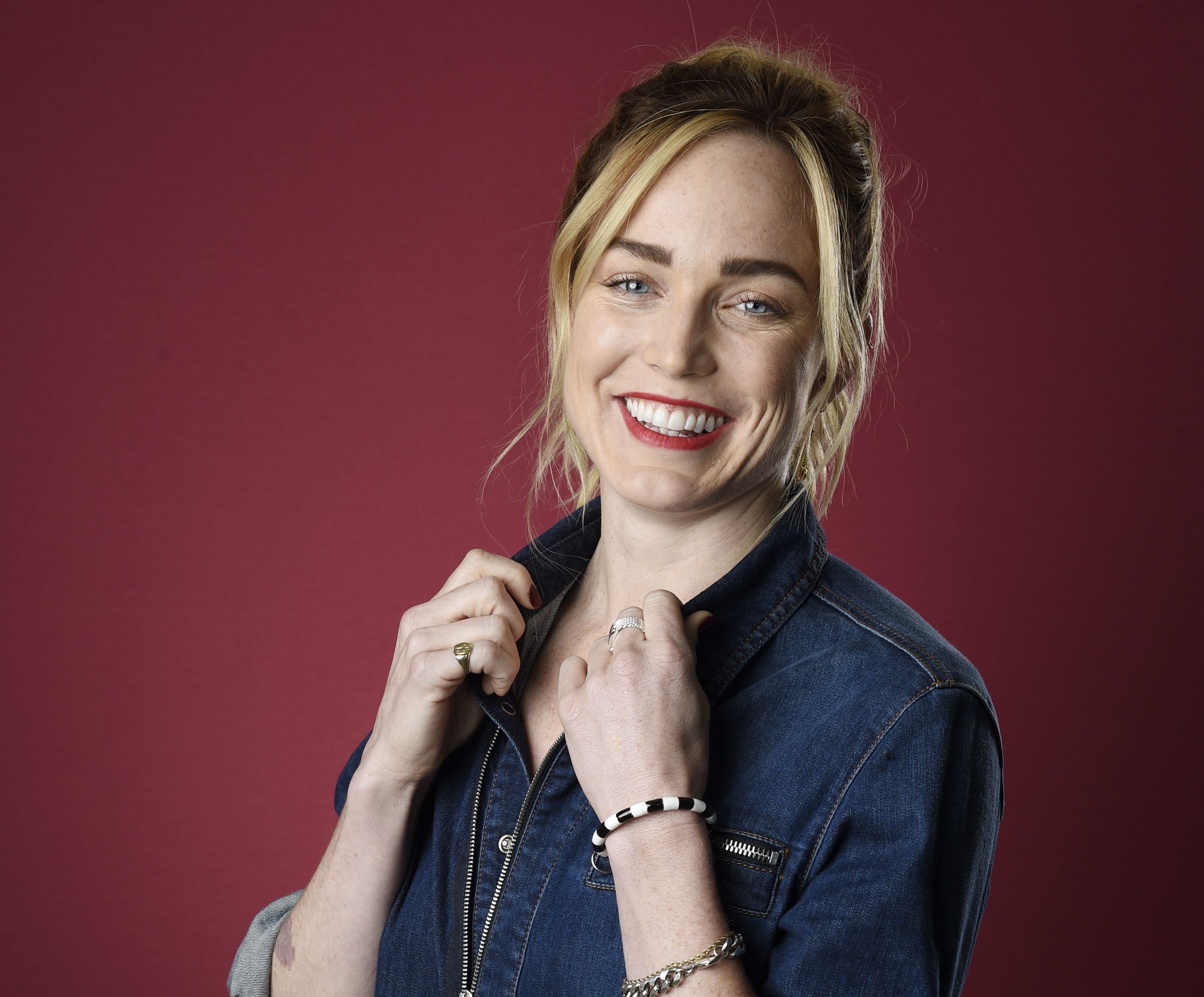 Actress American Blonde Blue Eyes Caity Lotz Face Lipstick Smile 3031x2510