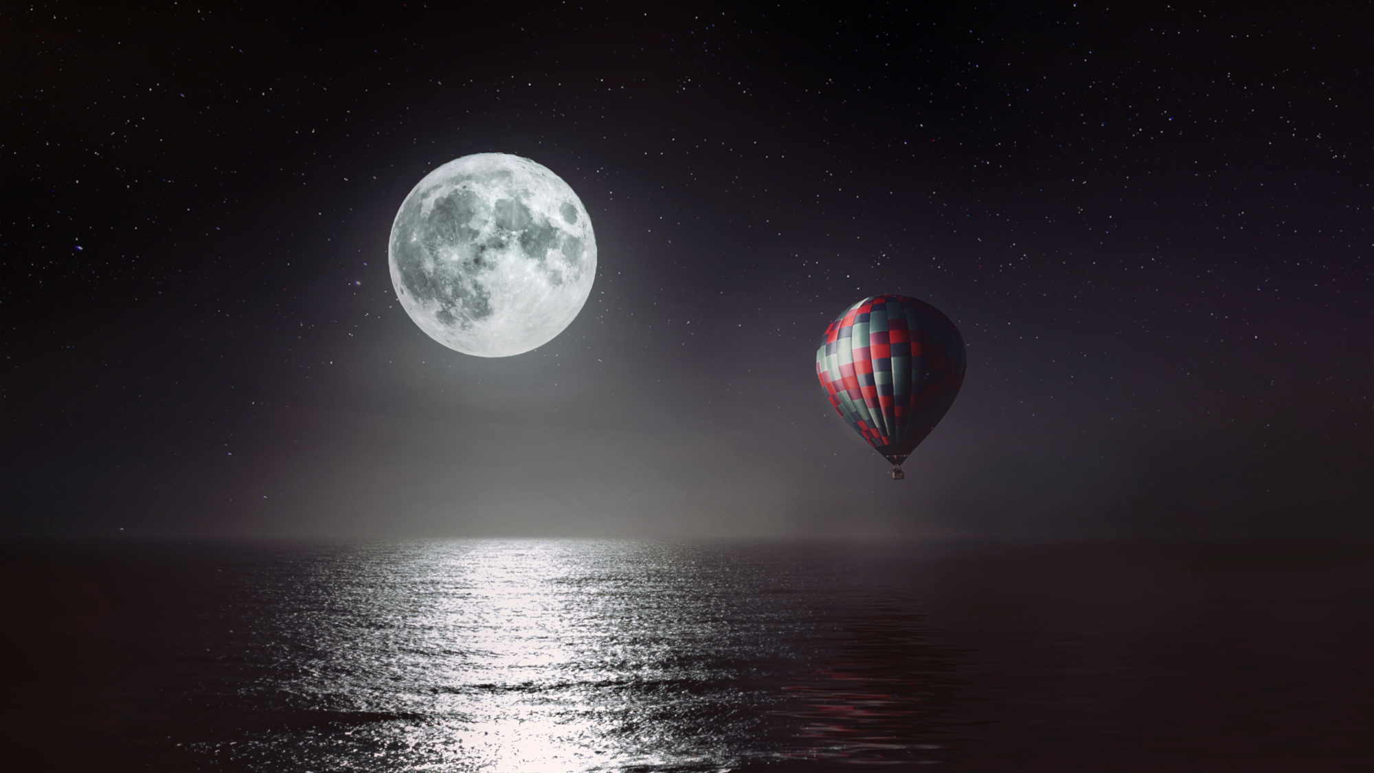 Horizon Hot Air Balloon Moon Sea 2000x1125