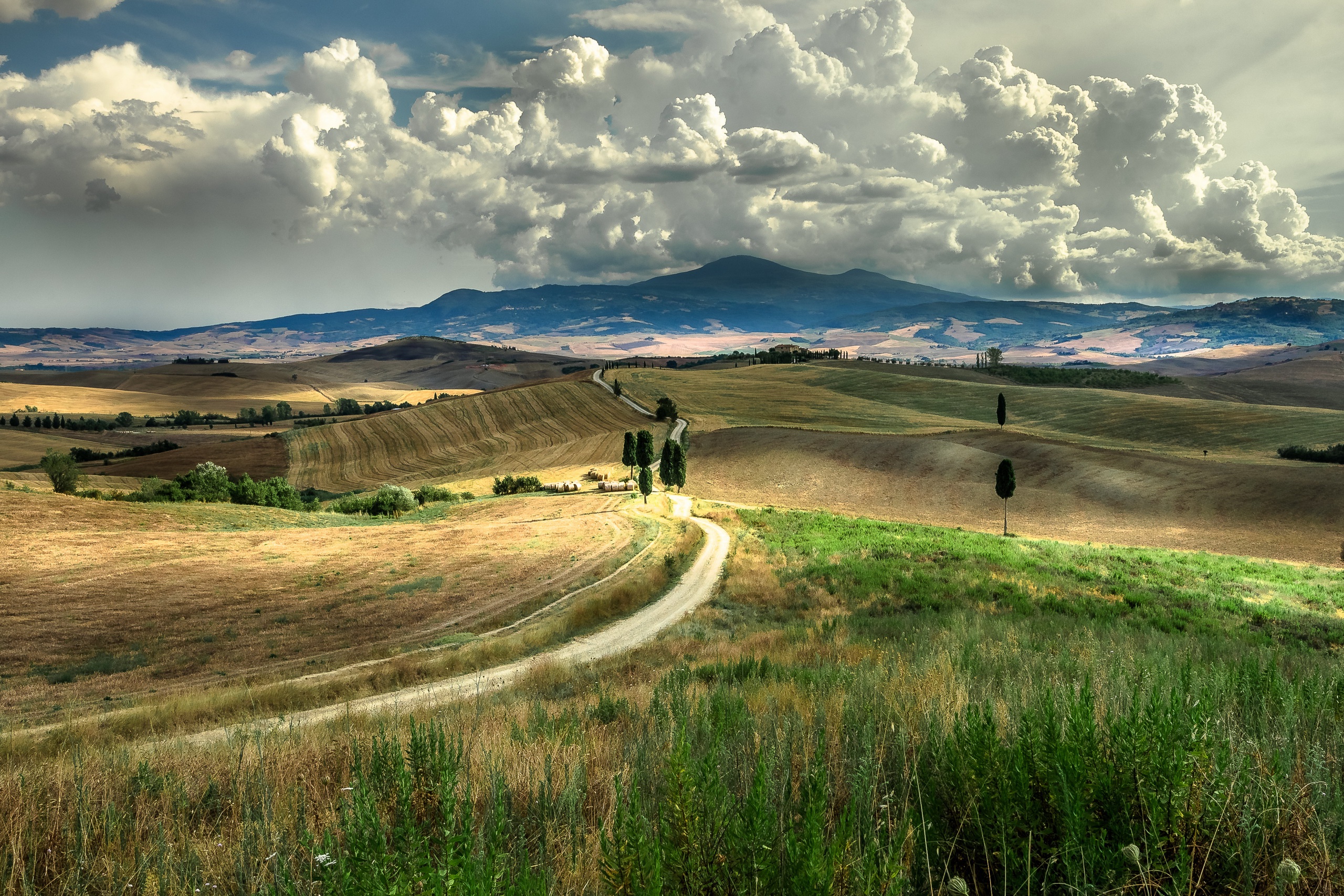 Cloud Dirt Road Hill Italy Landscape Tuscany 2560x1707