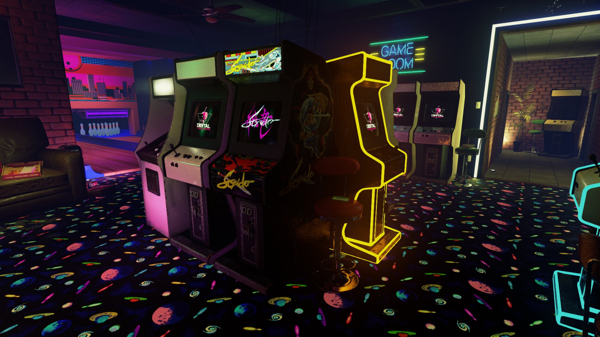 Arcade Videogame Lights Gamer Room Bowling Retro Console 1920x1080