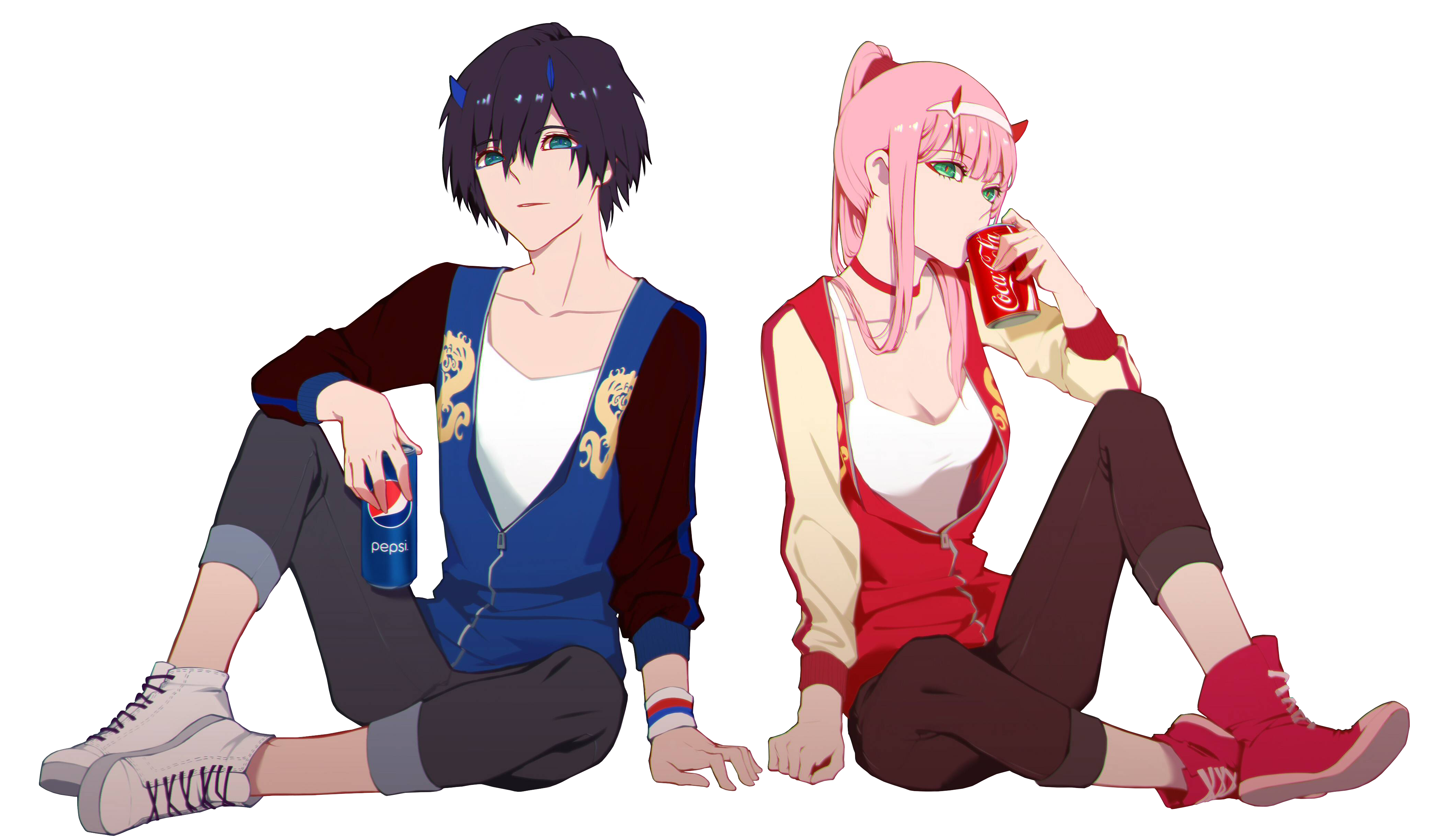 Black Hair Boy Can Coca Cola Darling In The Franxx Girl Green Eyes Hiro Darling In The Franxx Horns  4174x2439
