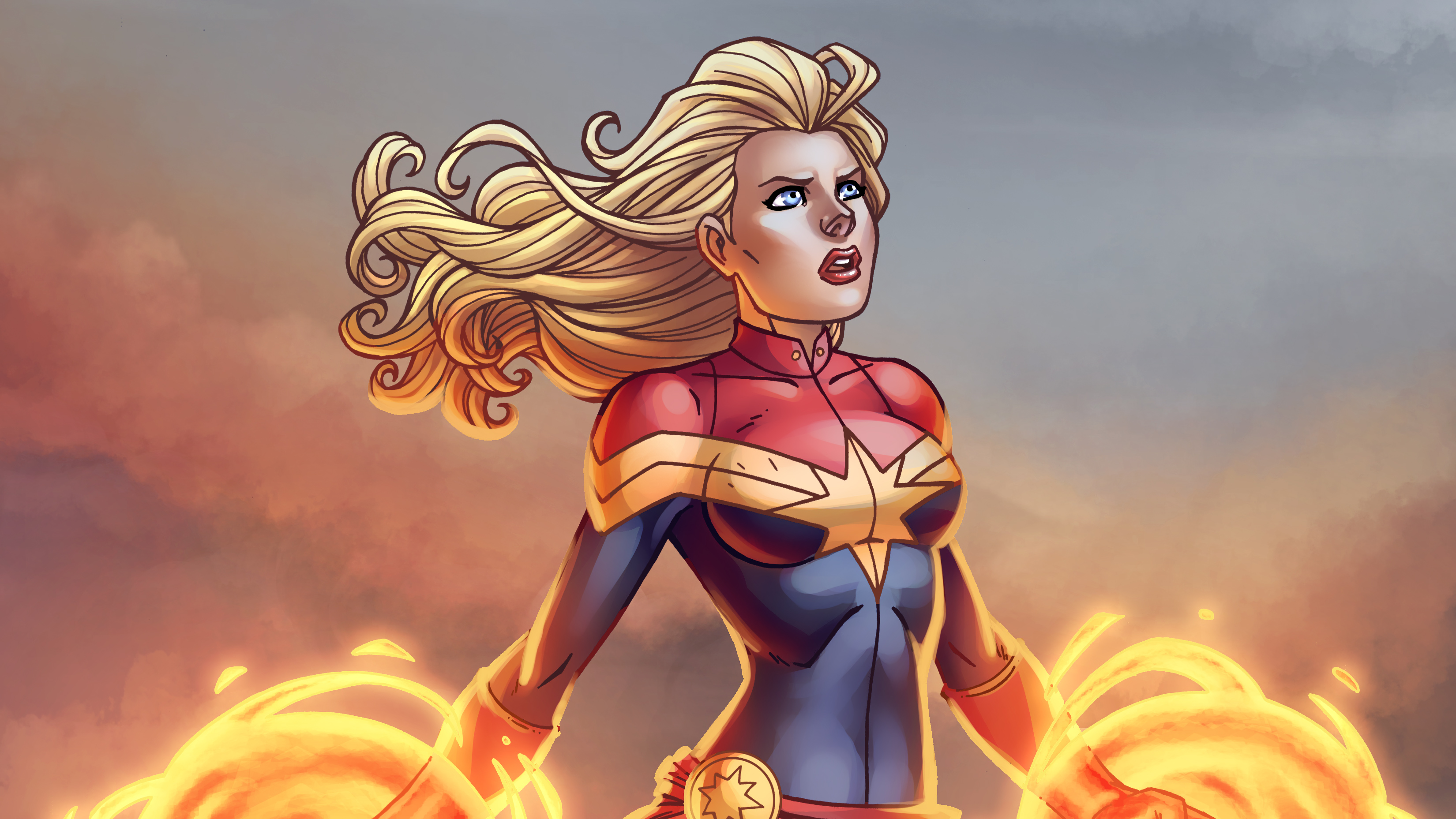 Blonde Blue Eyes Captain Marvel Carol Danvers Girl Marvel Comics 3300x1857