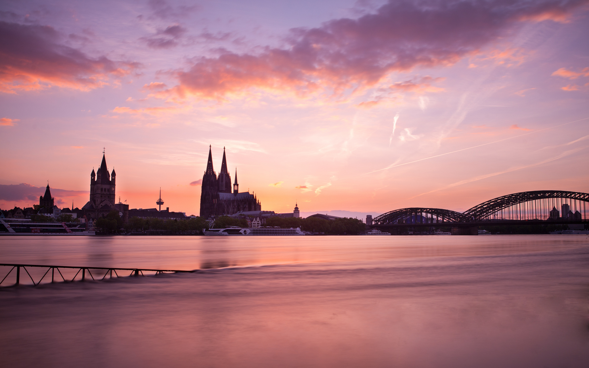 Architecture Bridge Cathedral Cologne Germany Hohenzollern Bridge Morning River 2048x1282