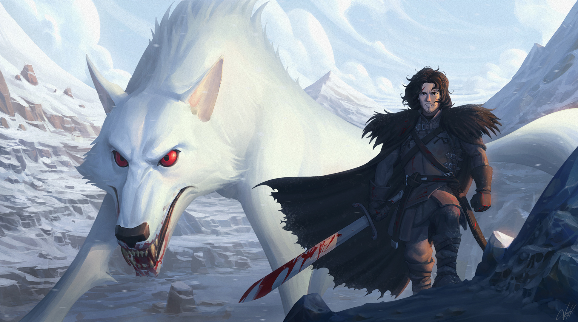 A Song Of Ice And Fire Game Of Thrones Jon Snow Sword Warrior Wolf 1936x1080