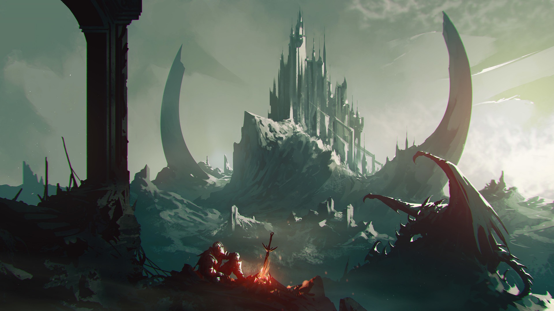 Dark Souls Dragon Fantasy Landscape 1920x1080