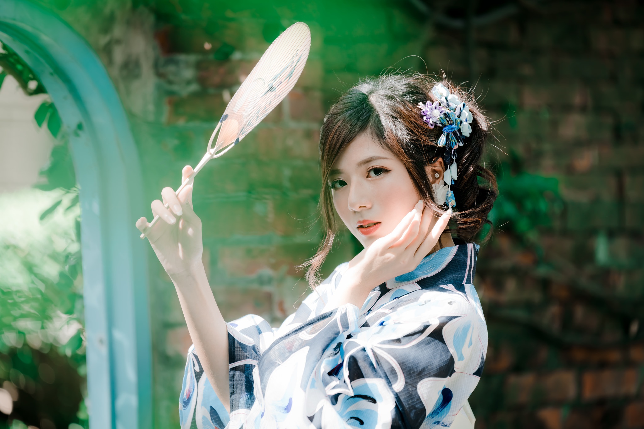 Brunette Depth Of Field Fan Girl Kimono Model Woman 2048x1366