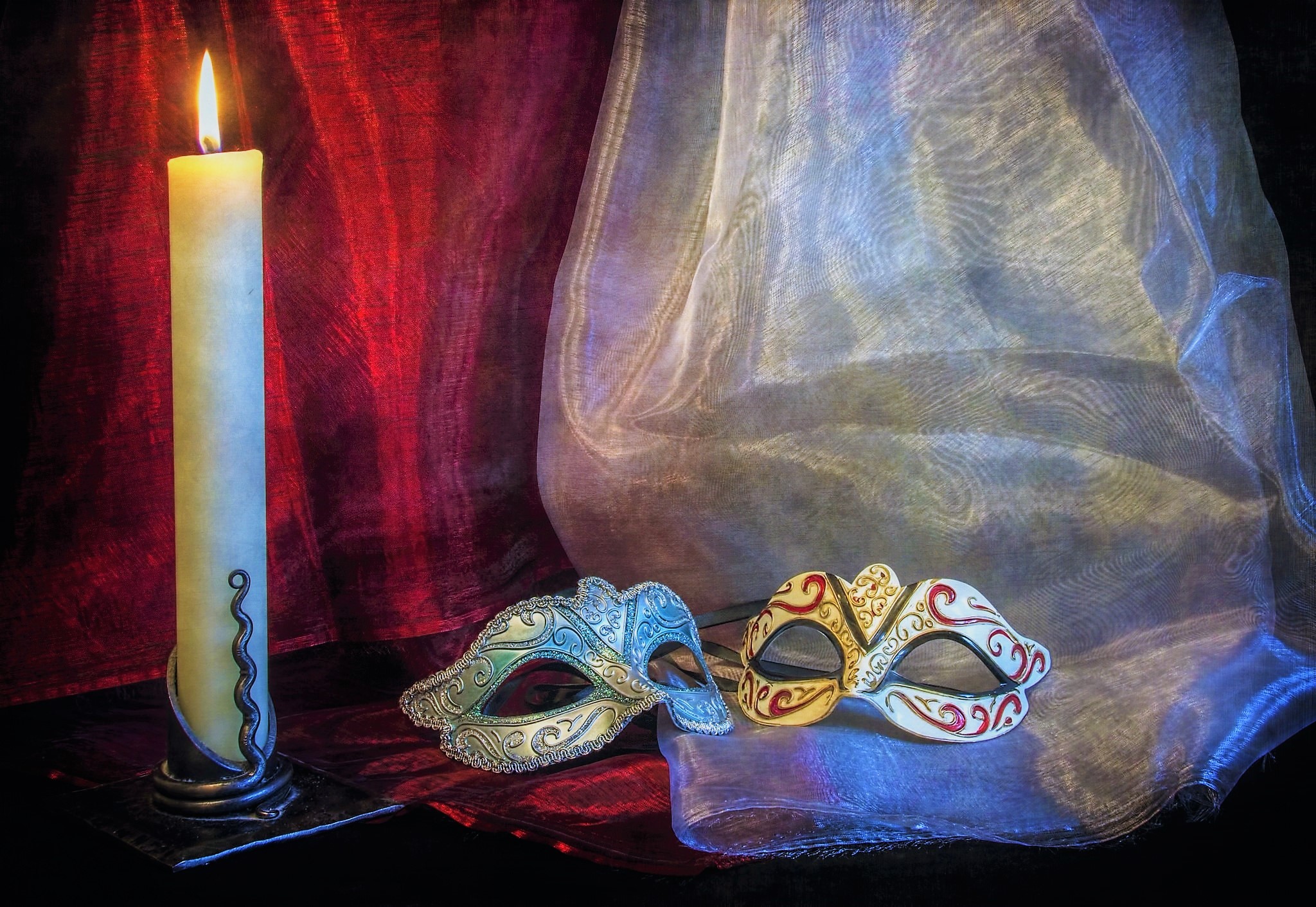 Candle Curtain Flame Mask Still Life 2048x1411