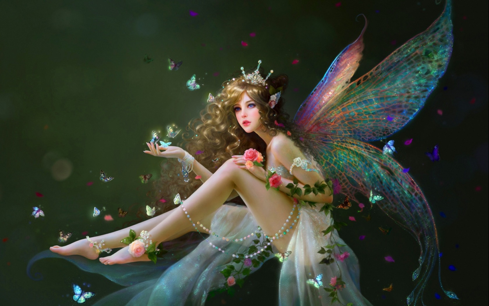 Butterfly Fairy Girl Pearl Wings Woman 1680x1050