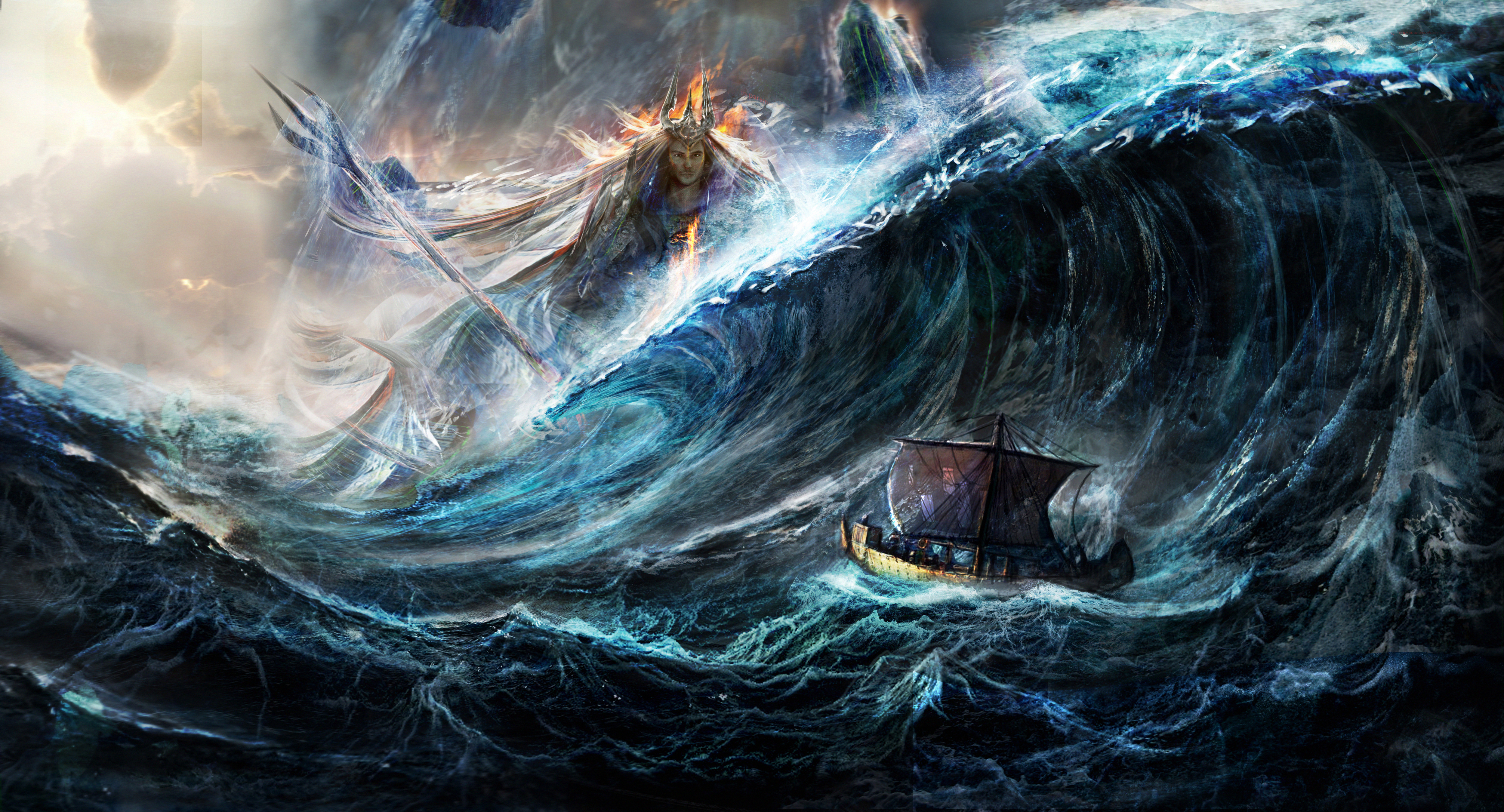 Boat Deity Ocean Poseidon Wave 5000x2700