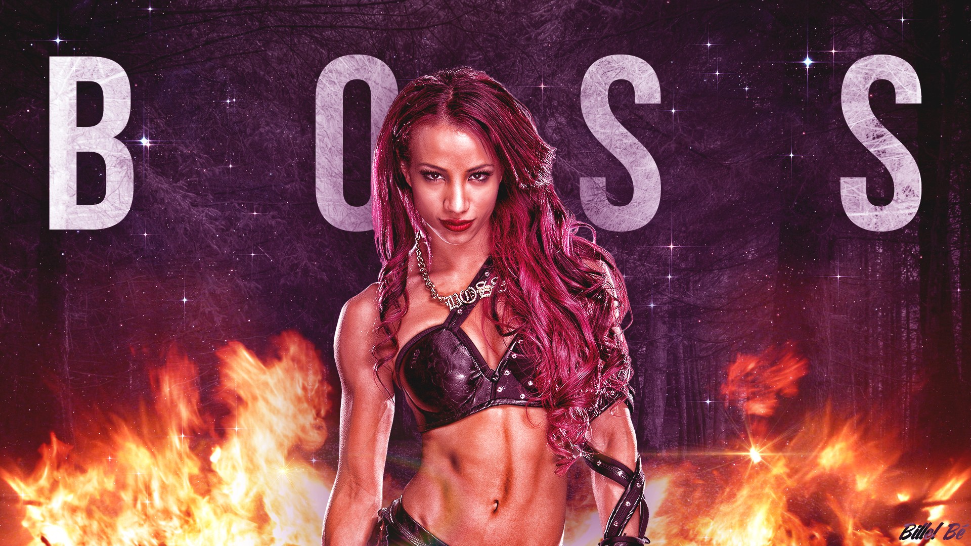 Brown Eyes Fire Lipstick Purple Hair Sasha Banks Wwe Wwe Divas Woman Wrestler 1920x1080