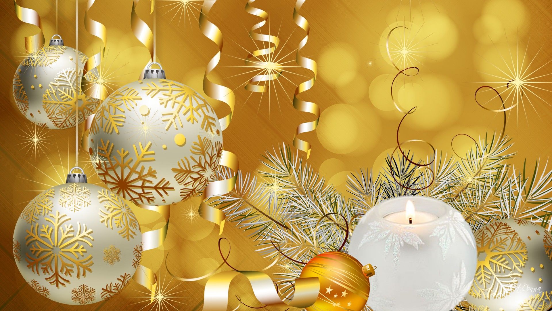 Bauble Christmas Christmas Ornaments Gold 1920x1080